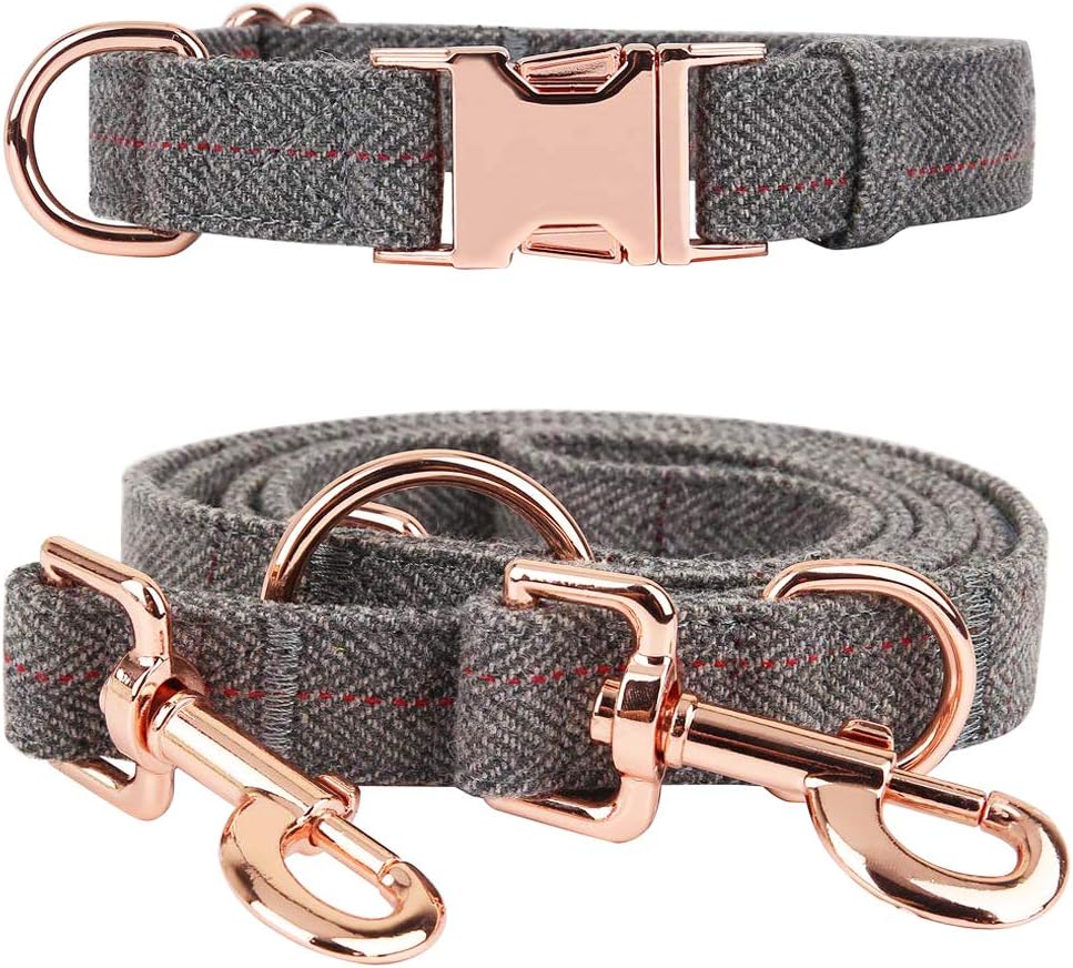 Heavy Duty Dog Collar and Leash (6.6') Set, Exceptionally Elegant with Rose Gold, 3 Adjustable Lengths & Timeless, Soft and Comfortable (L (15.7''-24''))