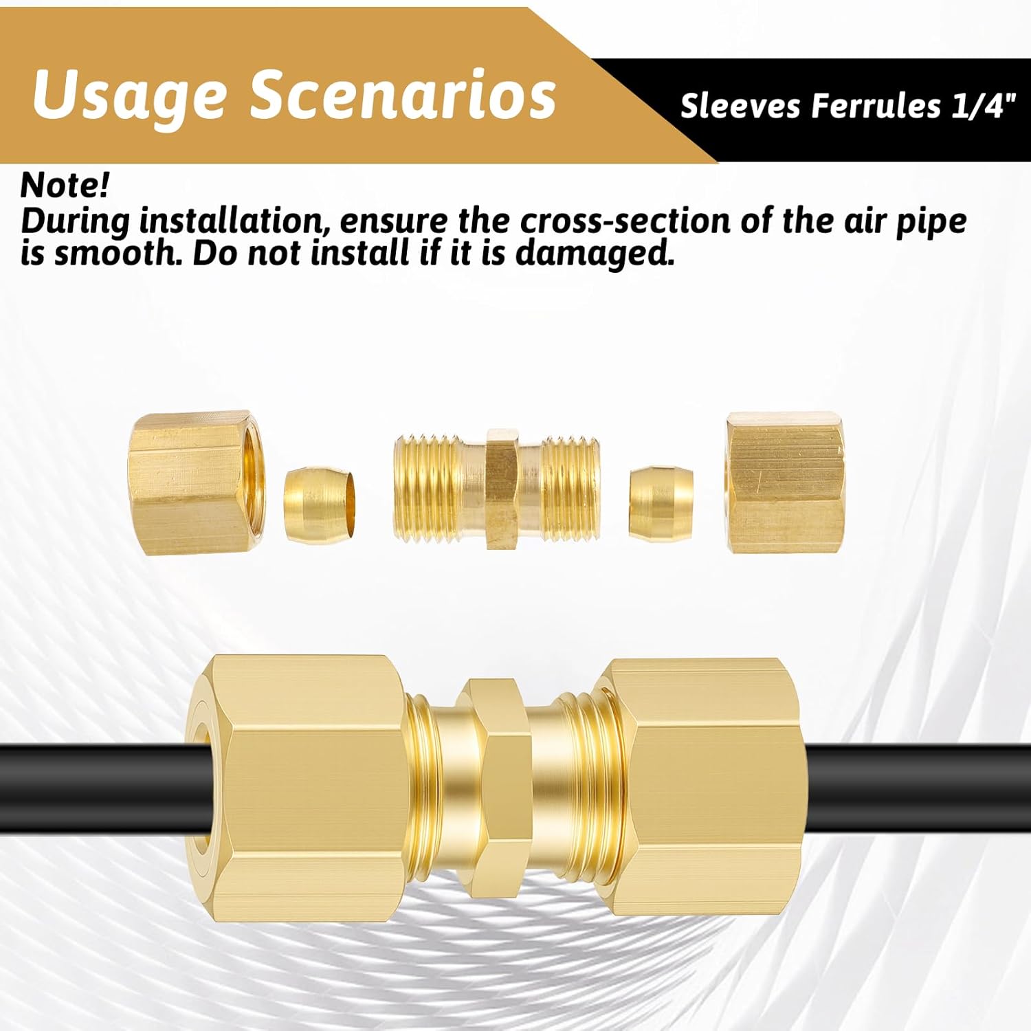4PCS Brass Compression Tube Fitting 1/4 Compression Fitting 1/4" Tube OD x 1/4" OD Ice Maker Water Line Compressions Tubes Pipe Fittings Union Connector Refrigerator
