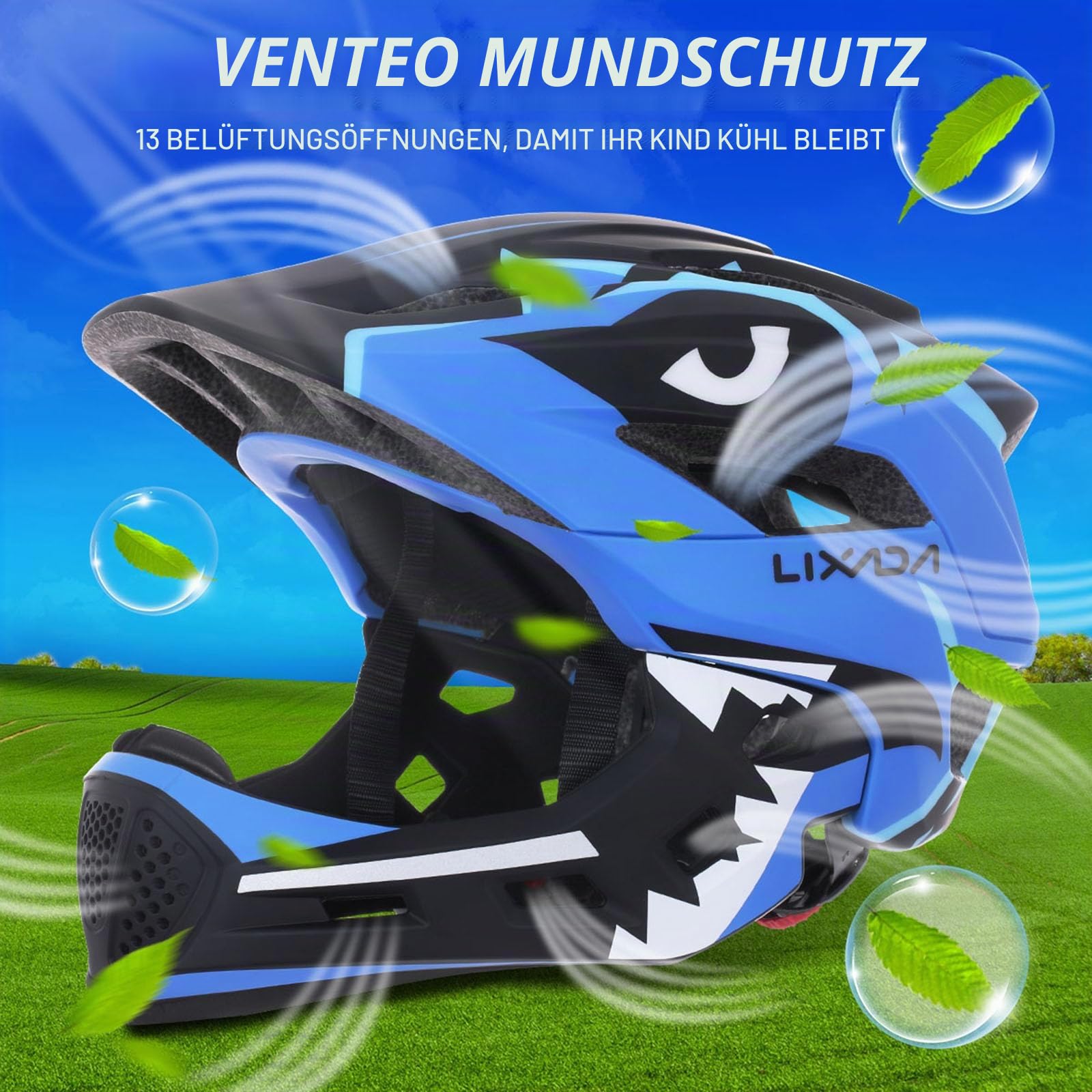 Lixada Kinderhelm, Kinder Fahrradhelm, Integrierter Helm mit Abnehmbarem Kinnschutz Kindersport Schutzhelm zum Radfahren Skateboarden Rollschuhlaufen