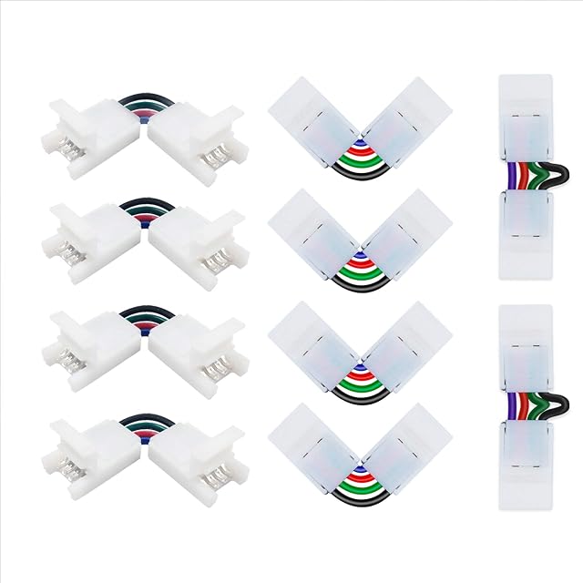 Mexllex L Shape 4-pin Connectors Angle Ajustable(90-180 Degrees) LED Strip Connectors for 10mm Width 5050 RGB LED Strip Lights(10 Pcs)