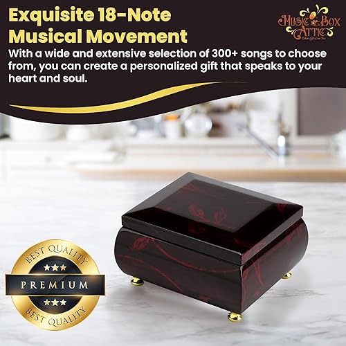 Miniatura 7 de Impresionante joyero musical biselado color burdeos con motivo floral artístico, muchas canciones para elegir, Madera