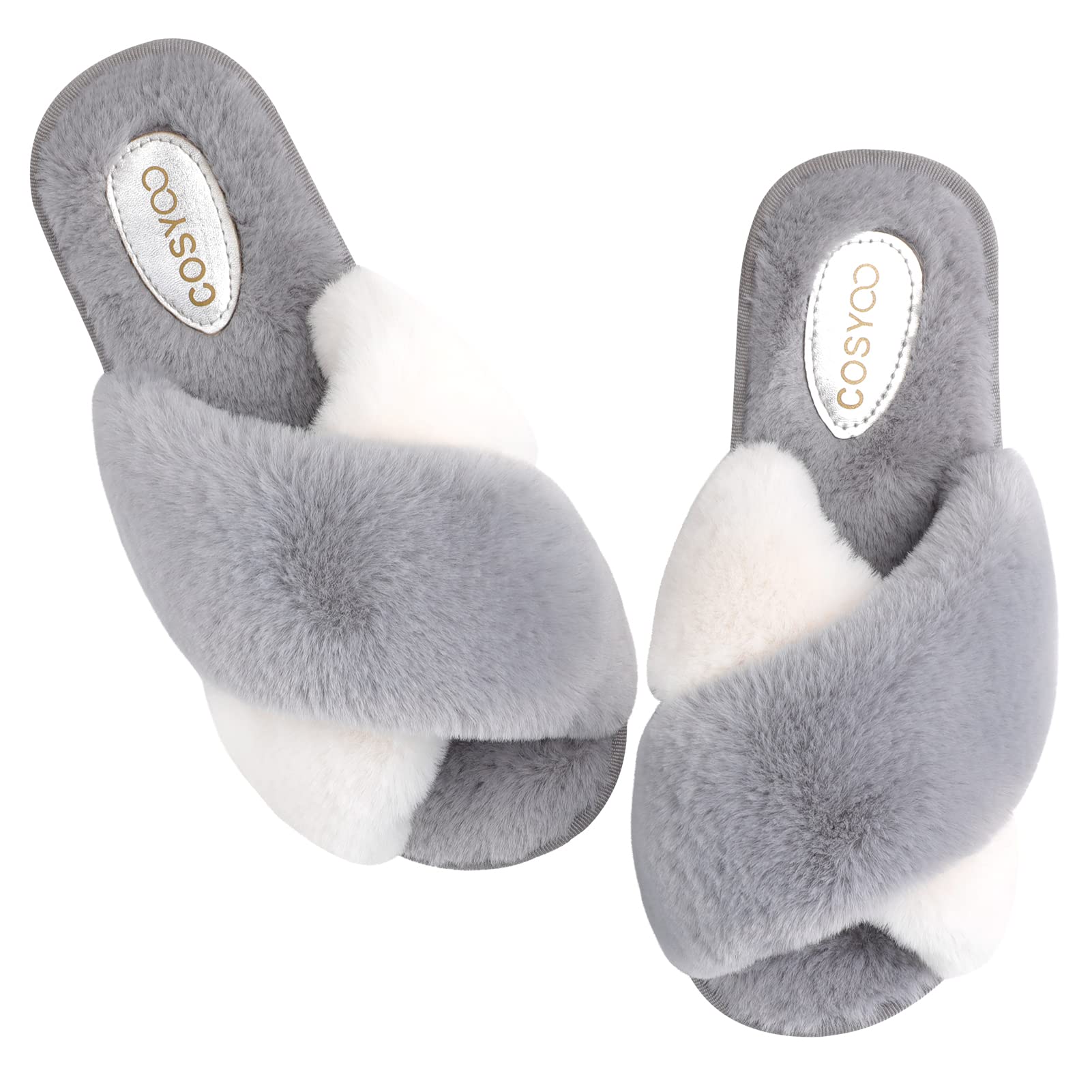 Fluffy Slippers For Women Open Toe Cross Band Soft House - Main Image