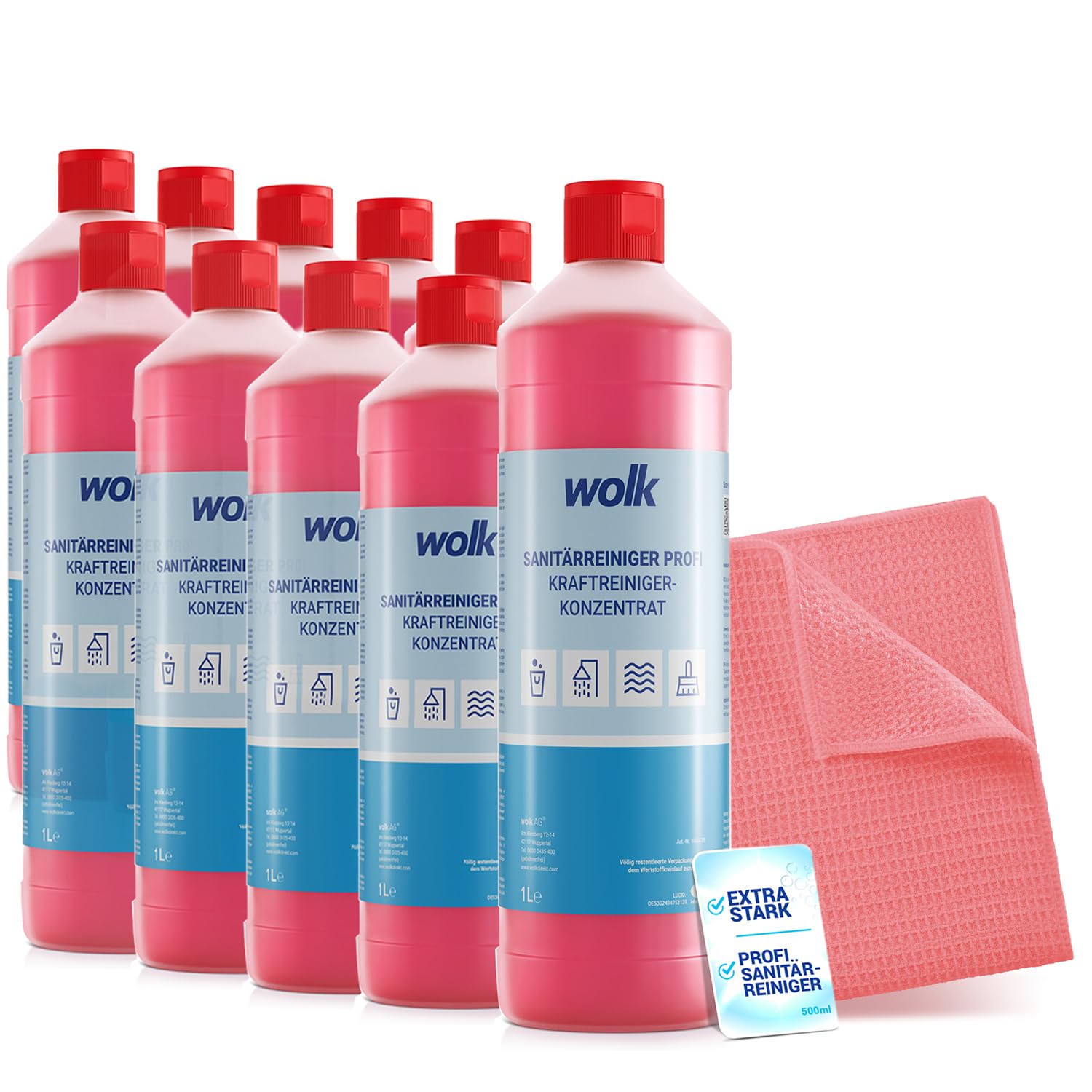 wolk 10x 1 L Sanitärreiniger Profi Extra Stark - Bad & WC Reiniger | Kalkentferner extra stark gegen Urinstein - Duschreiniger, Kalklöser & Fliesenreiniger Bad für Dusche & Toilette