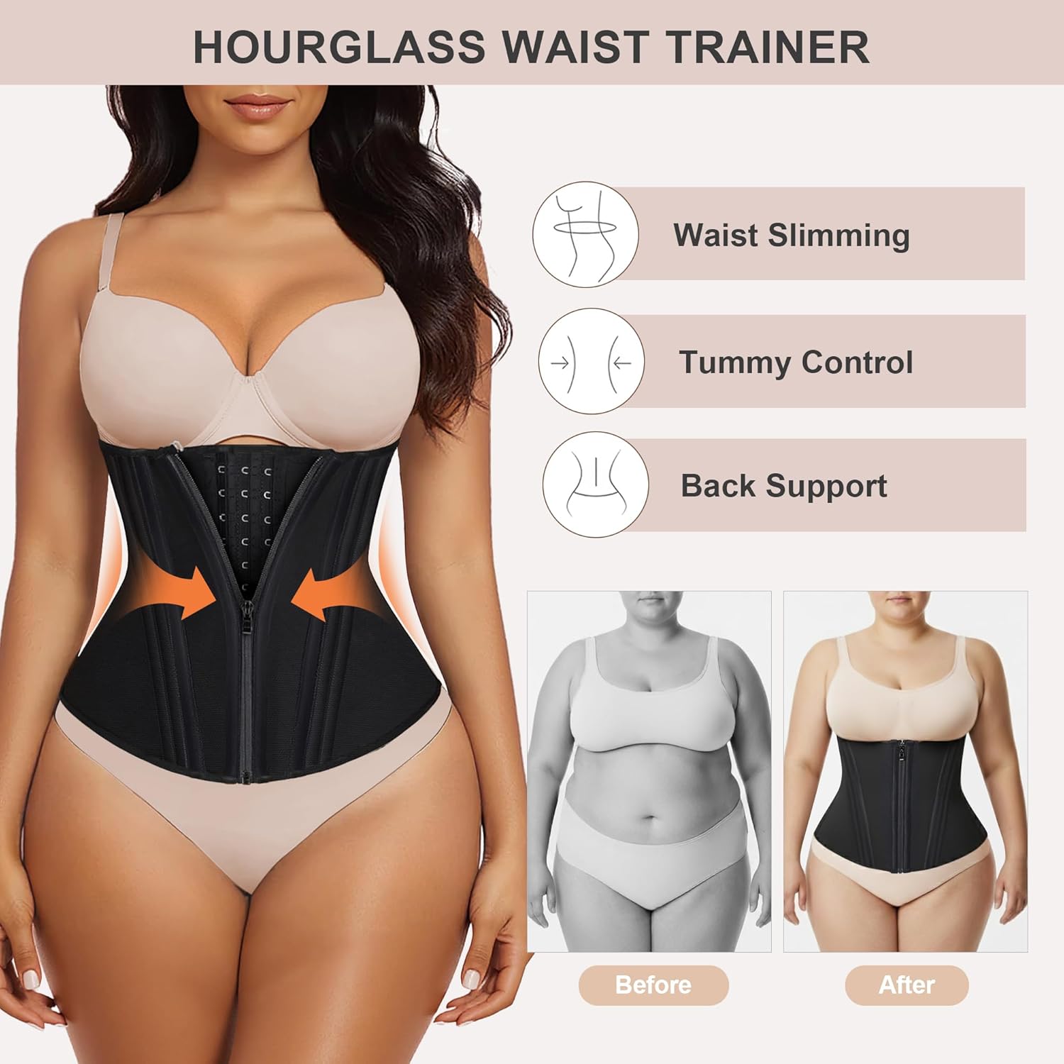 SHAPERX Waist Trainer for Women Corset Shapewear Tummy Control Sport Workout Waist Cincher Body Shaper Zipper and Hooks - Image 5