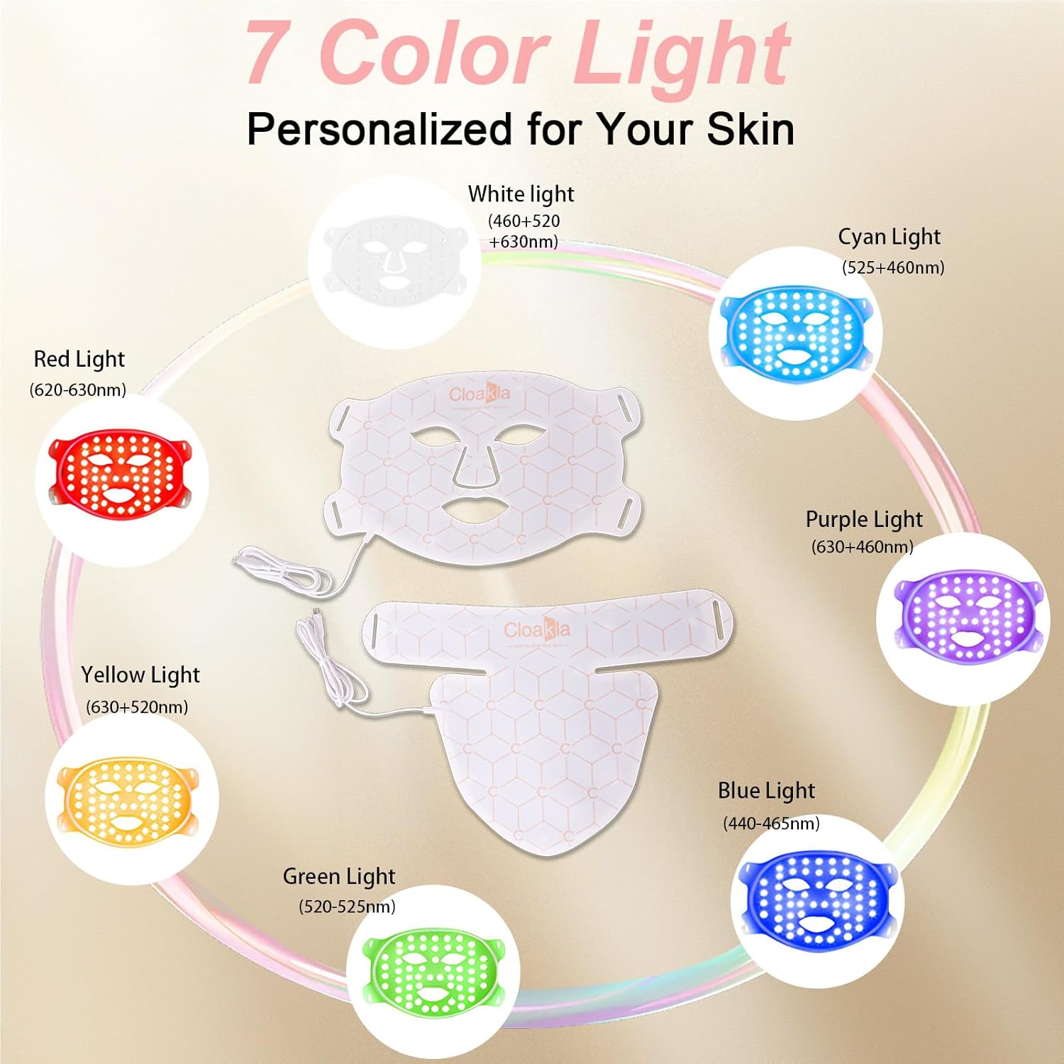 K11 Facial Beauty Red Light Mask with Neck Coverage – 7-Color Light Beauty Care Mask, Portable Foldable Silicone Design for Home Spa, Skin Refresh & Relaxation Device