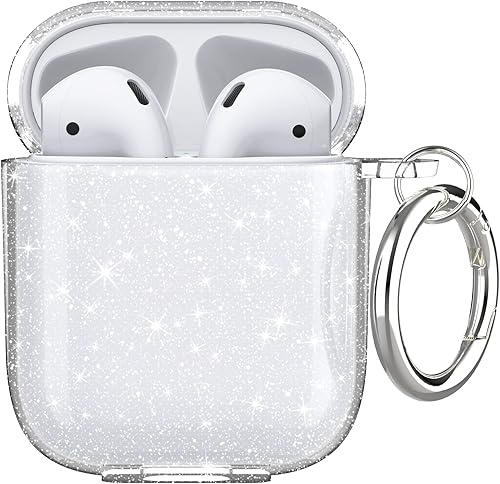Funda para Airpods con purpurina transparente, funda transparente brillante para funda de Airpod, protección completa a prueba de golpes, TPU suave,