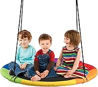 Vista 9 de KOTEK Columpio de árbol de platillo de 40 pulgadas para niños, juegos de columpio para interiores y exteriores con cuerdas ajustables para colgar
