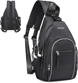 Crossbody Sling Bag with Water Bottle Holder 8.3", Black