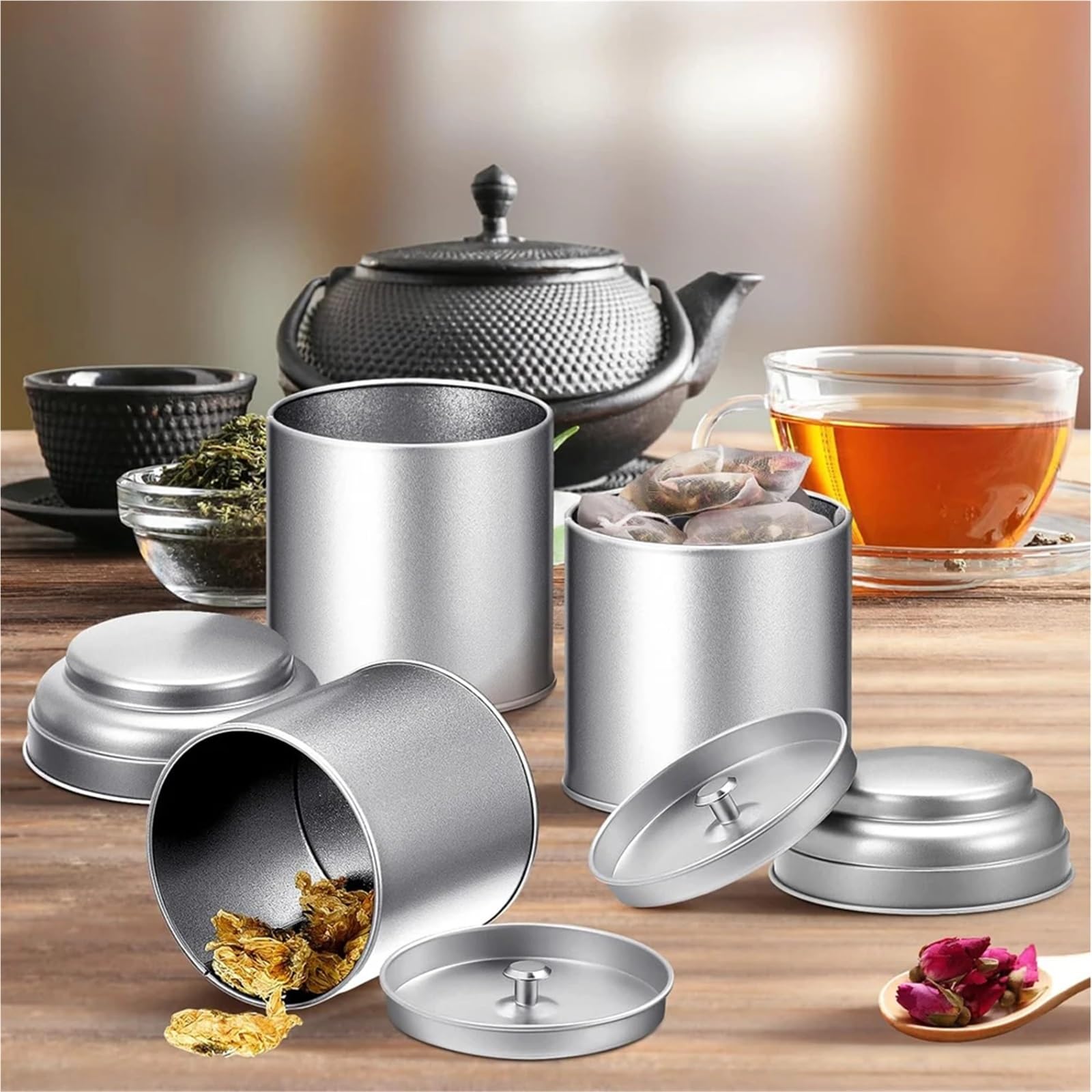 12 latas de té con tapas dobles herméticas, redondas, pequeñas, for cocina, for guardar hojas sueltas para Té, Café, Azúcar(12pcs Rose Gold)