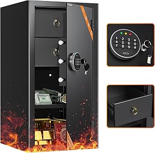 WASJOYE 103L Tresor Feuerfest mit Schublade, Möbeltresor, Schrank Tresor Wandtresor für Bargeld, Schmuck, Dokumente, Wertsache. 37 * 40 * 70 cm (T x B x H)