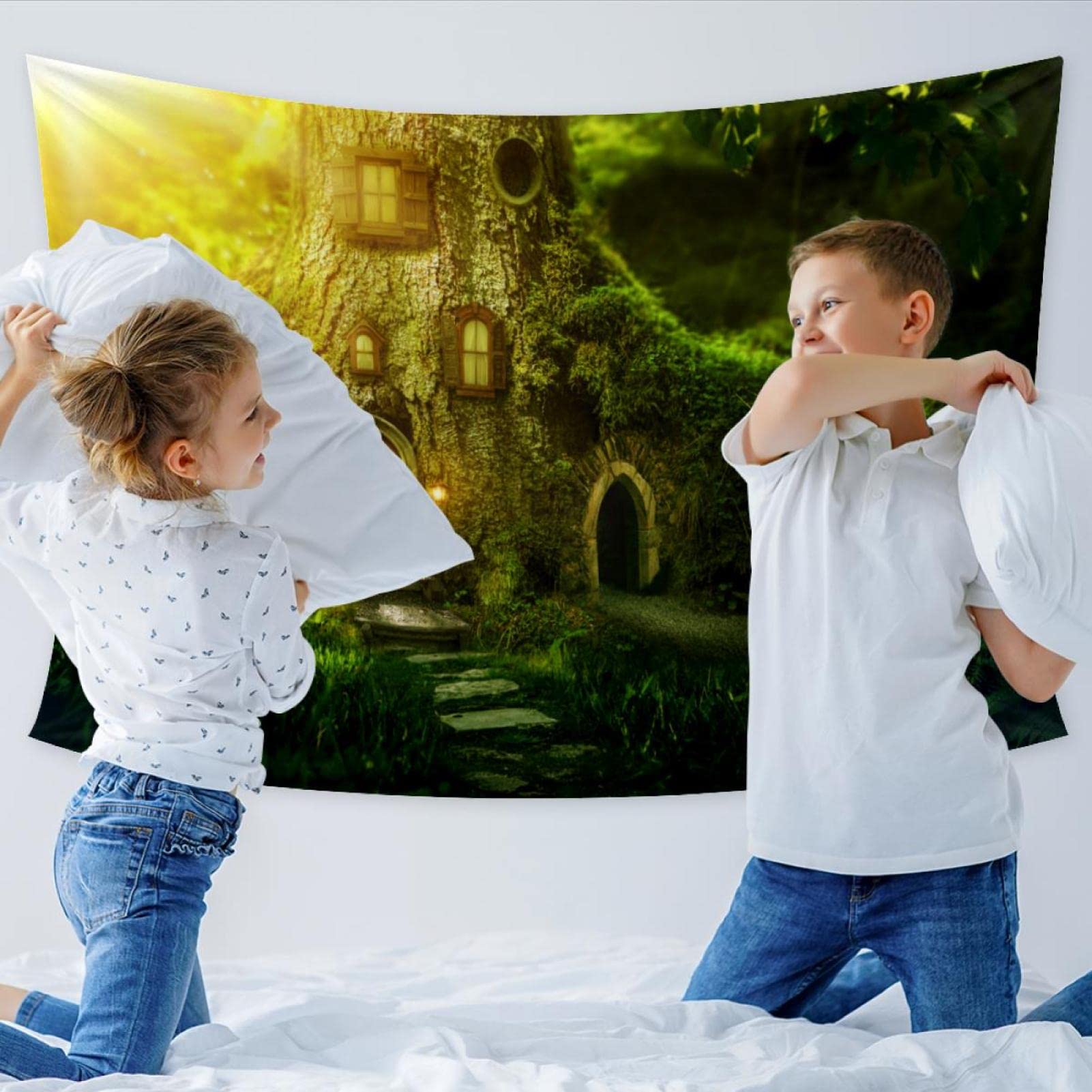 Arazzo della foresta Arazzo del paesaggio naturale Arazzo del bosco verde Appeso a parete Arazzi Decor Camera da letto Casa Soggiorno Dormorio