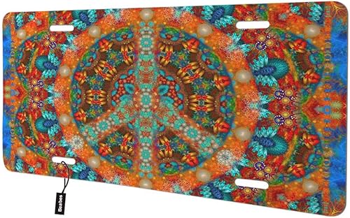 Beabes Cubierta para placa de matrícula frontal con signo de paz, diseño colorido de arte abstracto, placas decorativas para automóvil, placa de