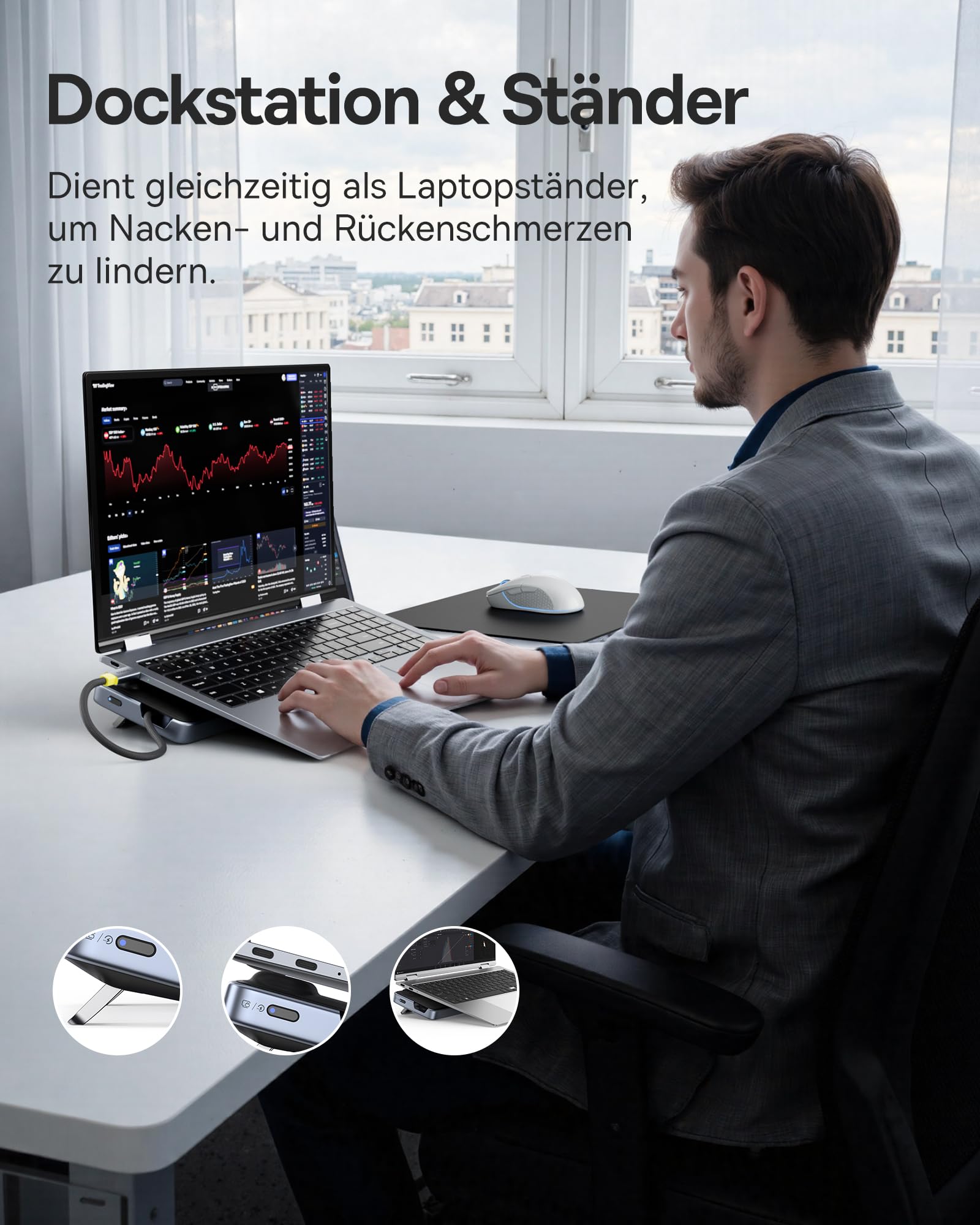 Baseus Laptop-Dockingstation-Ständer, 12-in-1, HUB Dreifaches 4K-Display, HDMI/DP, 10 Gbit/s USB A/C, schnelle Datenübertragung, PD 100W, Ethernet, TF/SD, Docking Station USB C mit Ständer für Windows