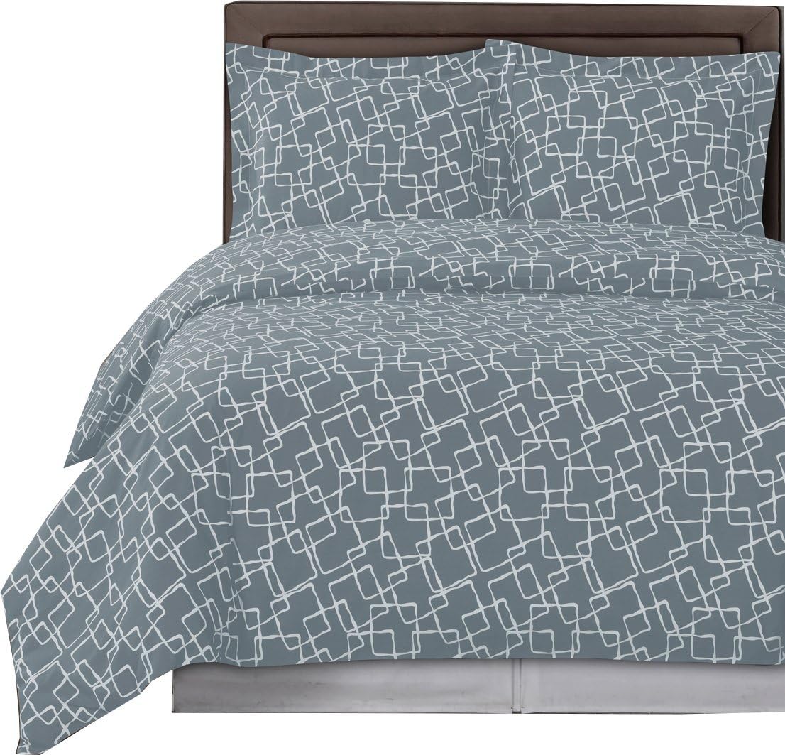 Royal Tradition Eva 250-Thread-Count 100-Percent Cotton King/California King Reversible Duvet Cover Set, Grey