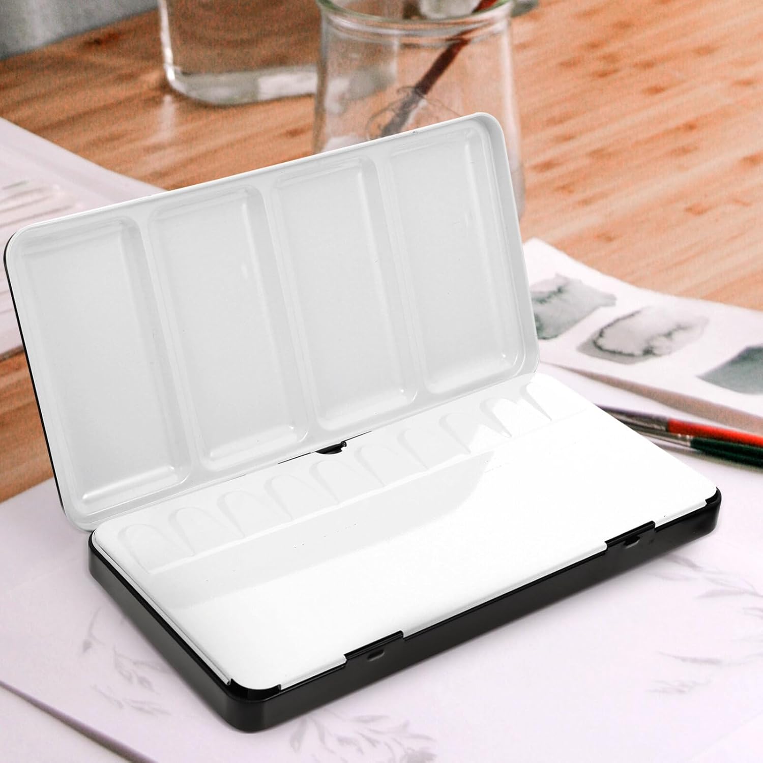 Iron Watercolor Paint Case Iron Watercolor Box Empty Metallic Watercolor Case Metal Empty Watercolor Tin for Artist Student Travel Art Drawing Kit (48 Pigments)