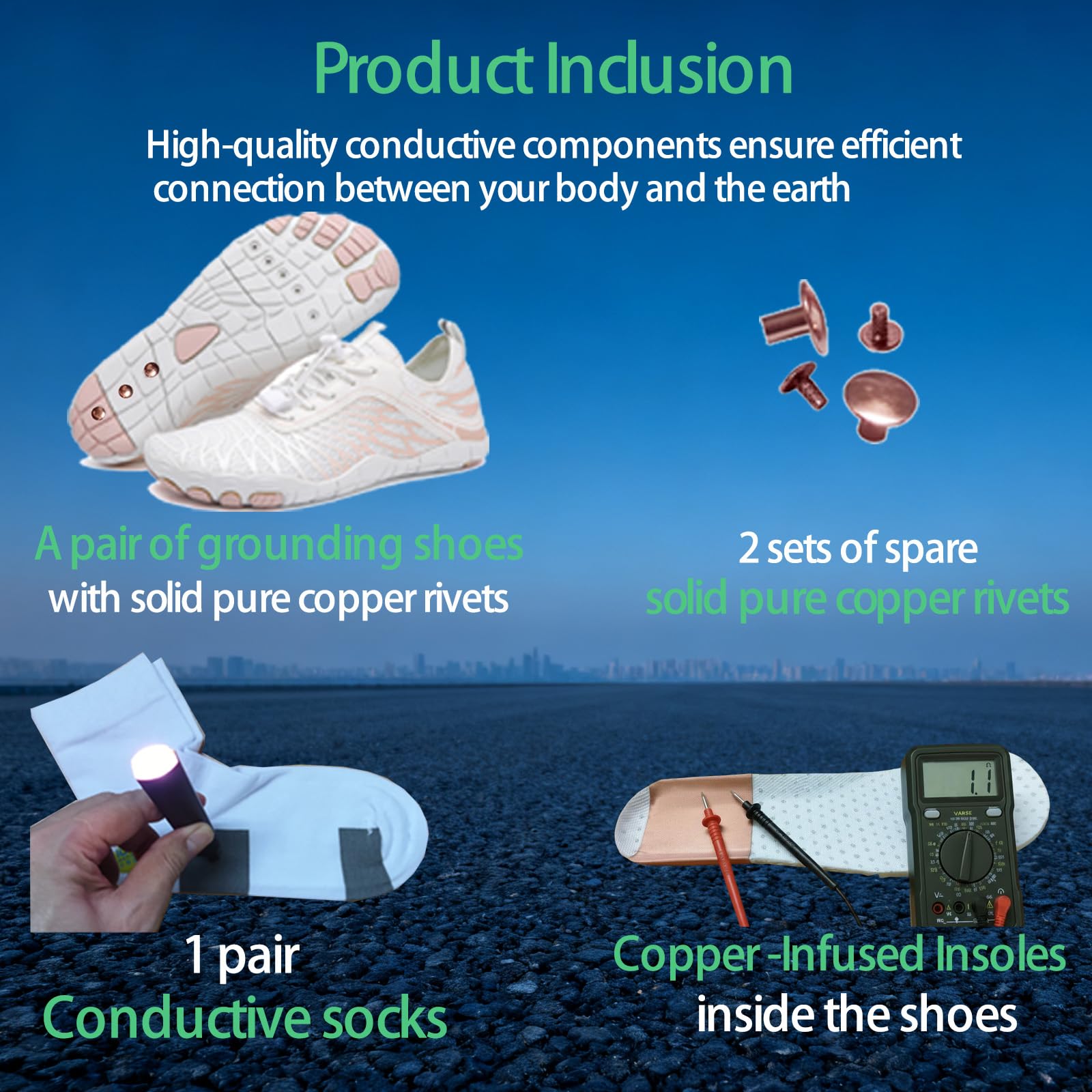 Grounding Shoes - Zapatos descalzos con plantillas infundidas de cobre y calcetines conductores, calzado con conexión a tierra para mujer eficazmente suave y cómodo