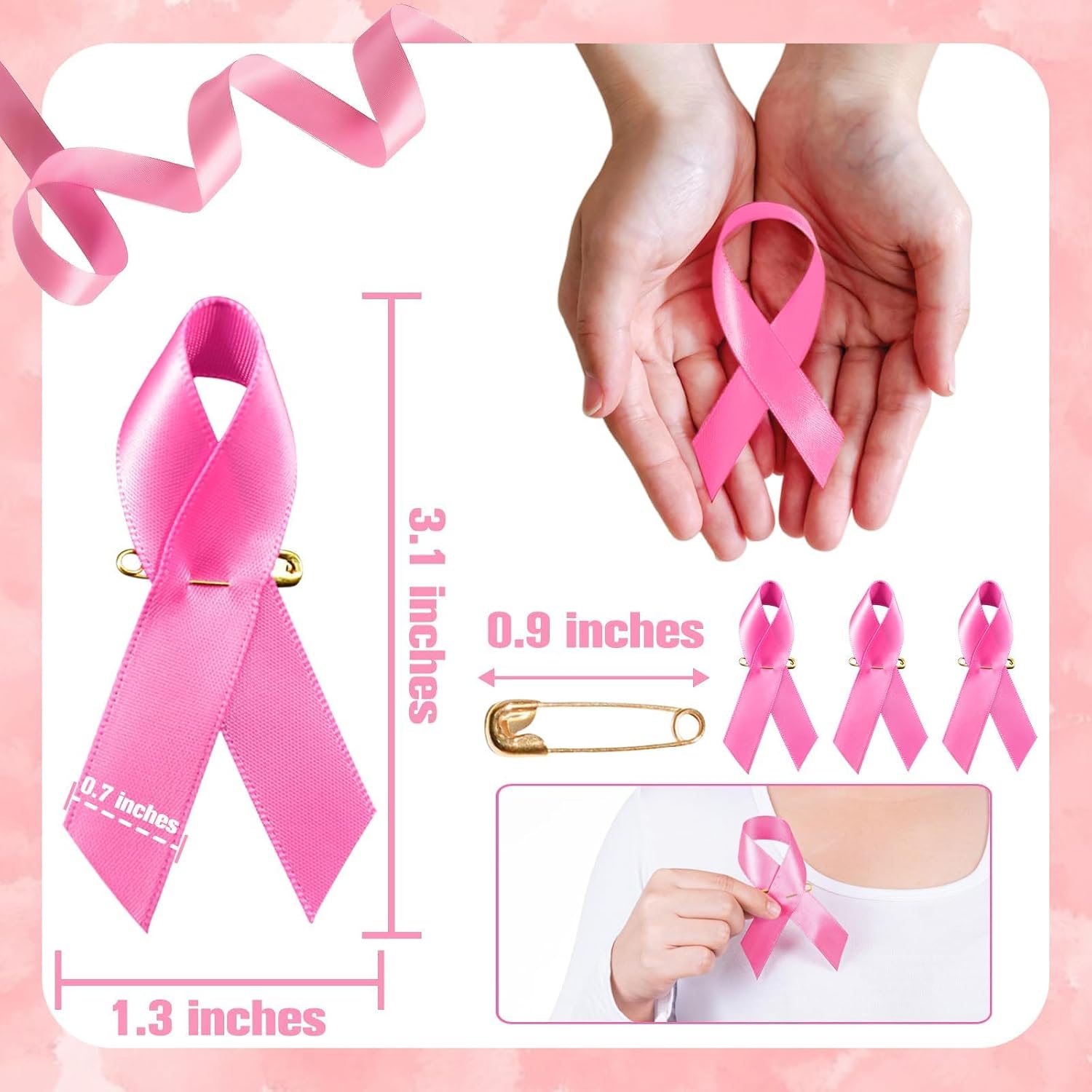 Halatool 100 Pcs Pink Ribbon Pins, Breast Cancer Awareness Accessories