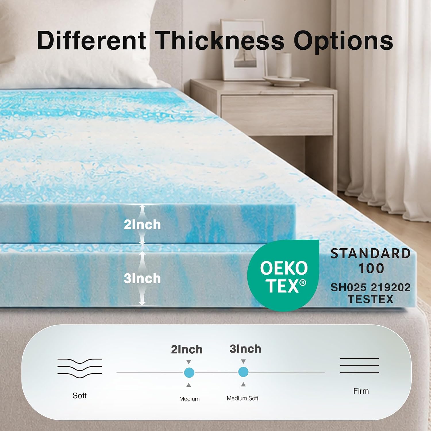 Novilla Full Mattress Topper, 2 Inch Cooling Gel Infused Memory Foam Topper, Slow Rebound Pressure Relief Foam, CertiPUR-US Certified, RV & Sofa Bed