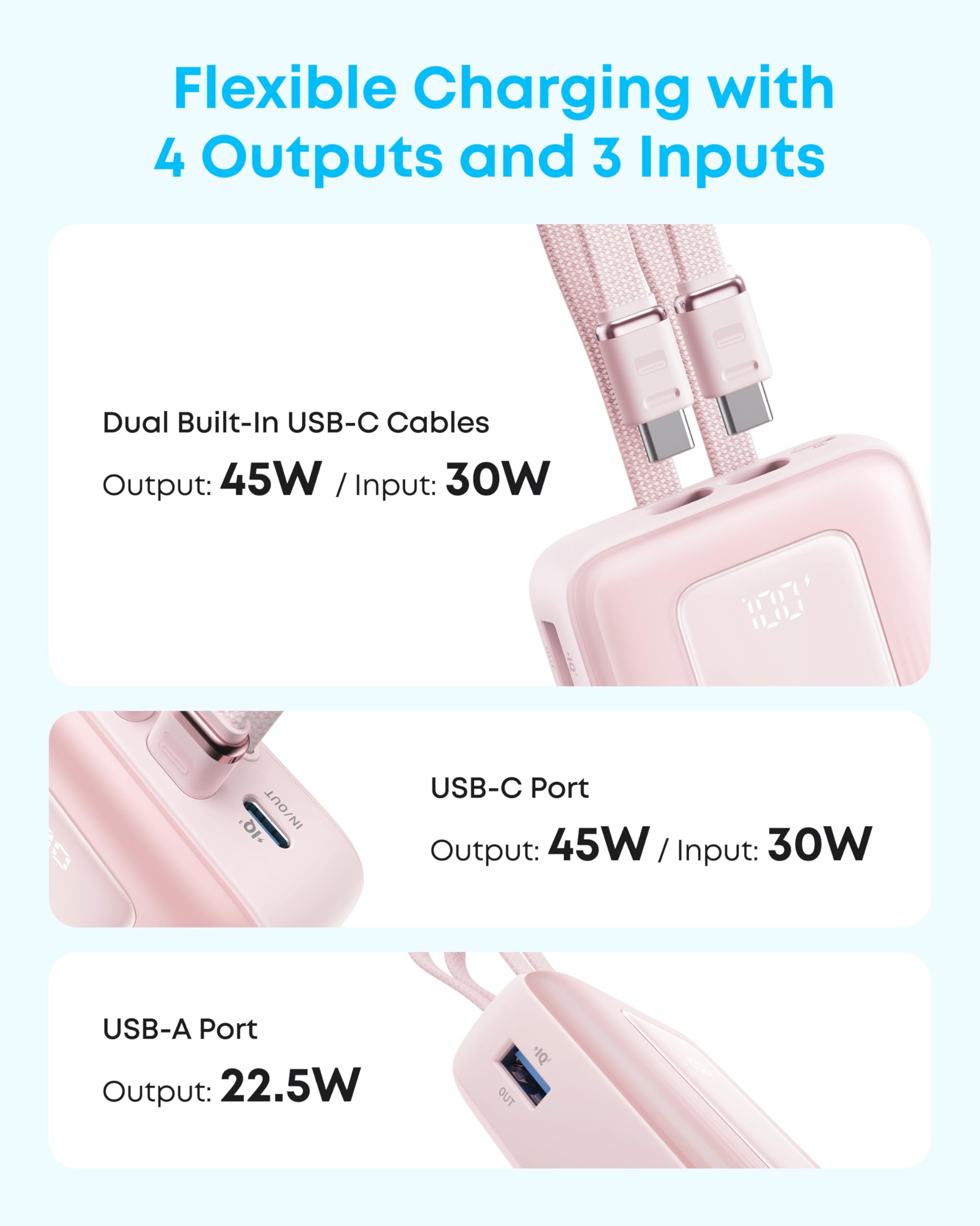 Anker Zolo Power Bank aggiornamento 2025 20.000 mAh | Ricarica rapida da 45 W, 2 cavi USB-C, per iPhone serie 17/16, Galaxy, MacBook e altri