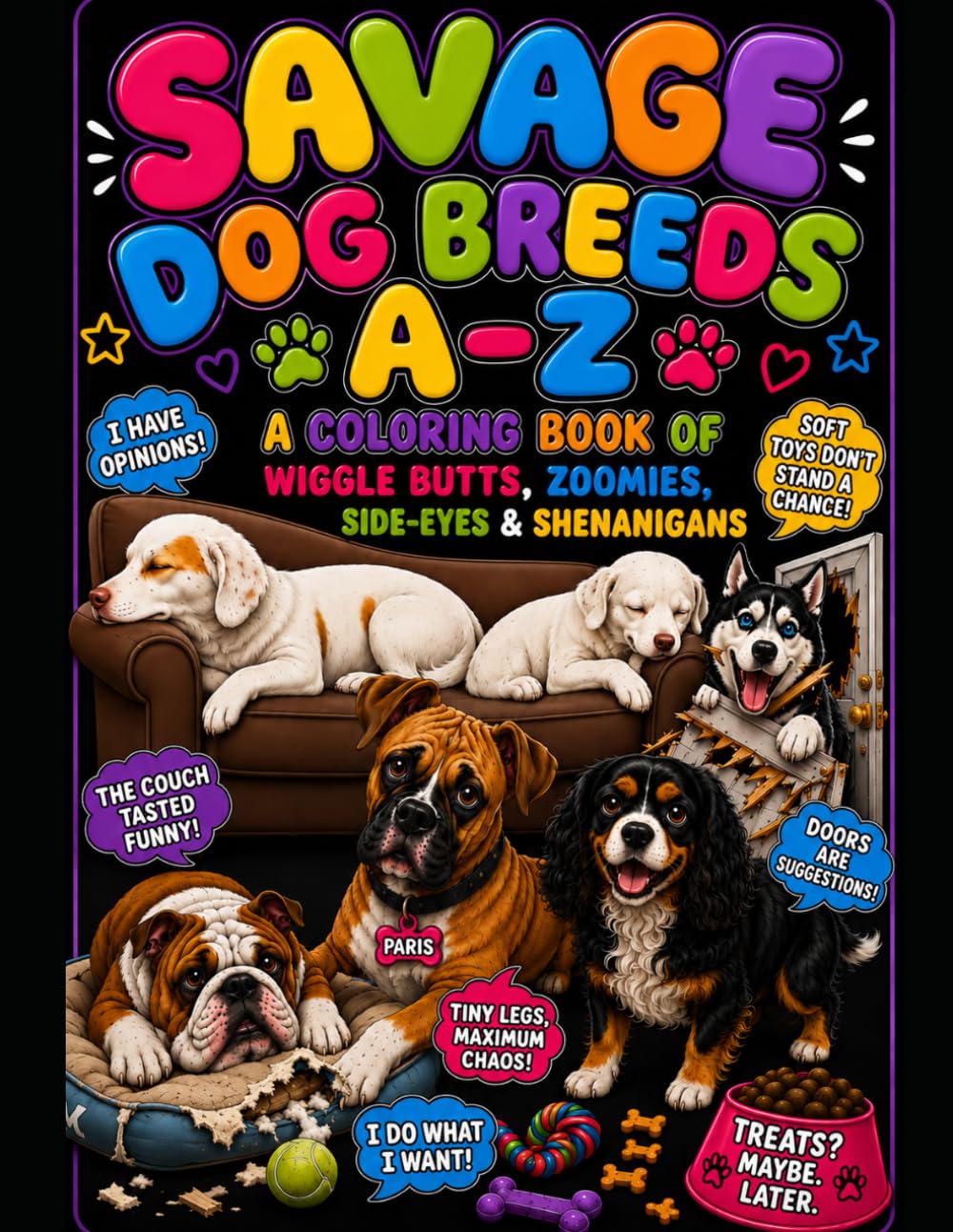 Savage Dog Breeds A-Z: A Coloring Book of Wiggle Butts, Zummies, Side Eyes & Shenanigans (The Savage Stress Relief Coloring Series)