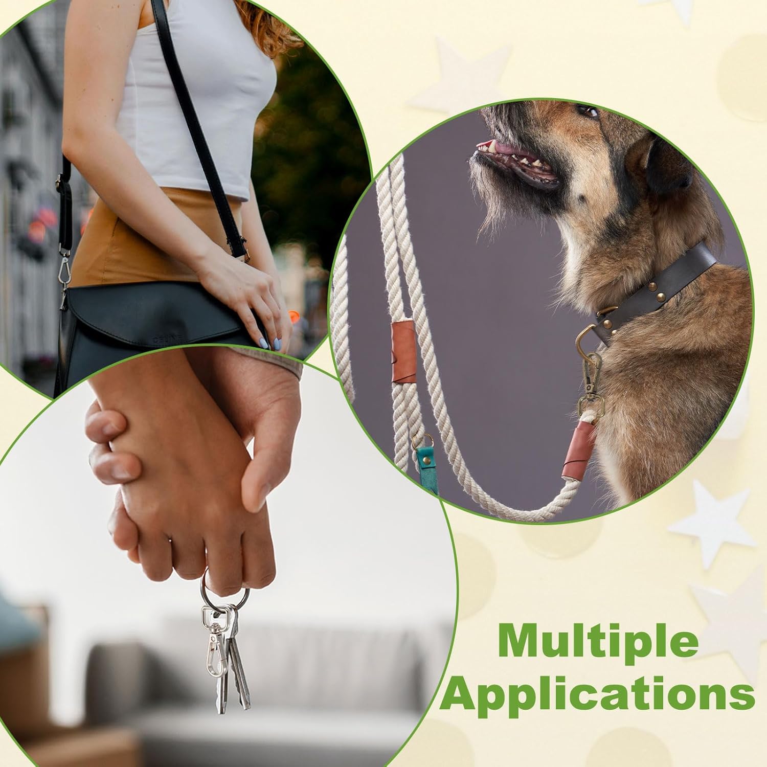 Swivel Snap Hooks, Metal D Ring Keychain Lanyard Clip Hook Lobster Clasp Claw Push Gate Clip - Fitting for(Purse Making - Sewing - DIY Crafts) 6 Pcs & 2" & Silver White - Image 7