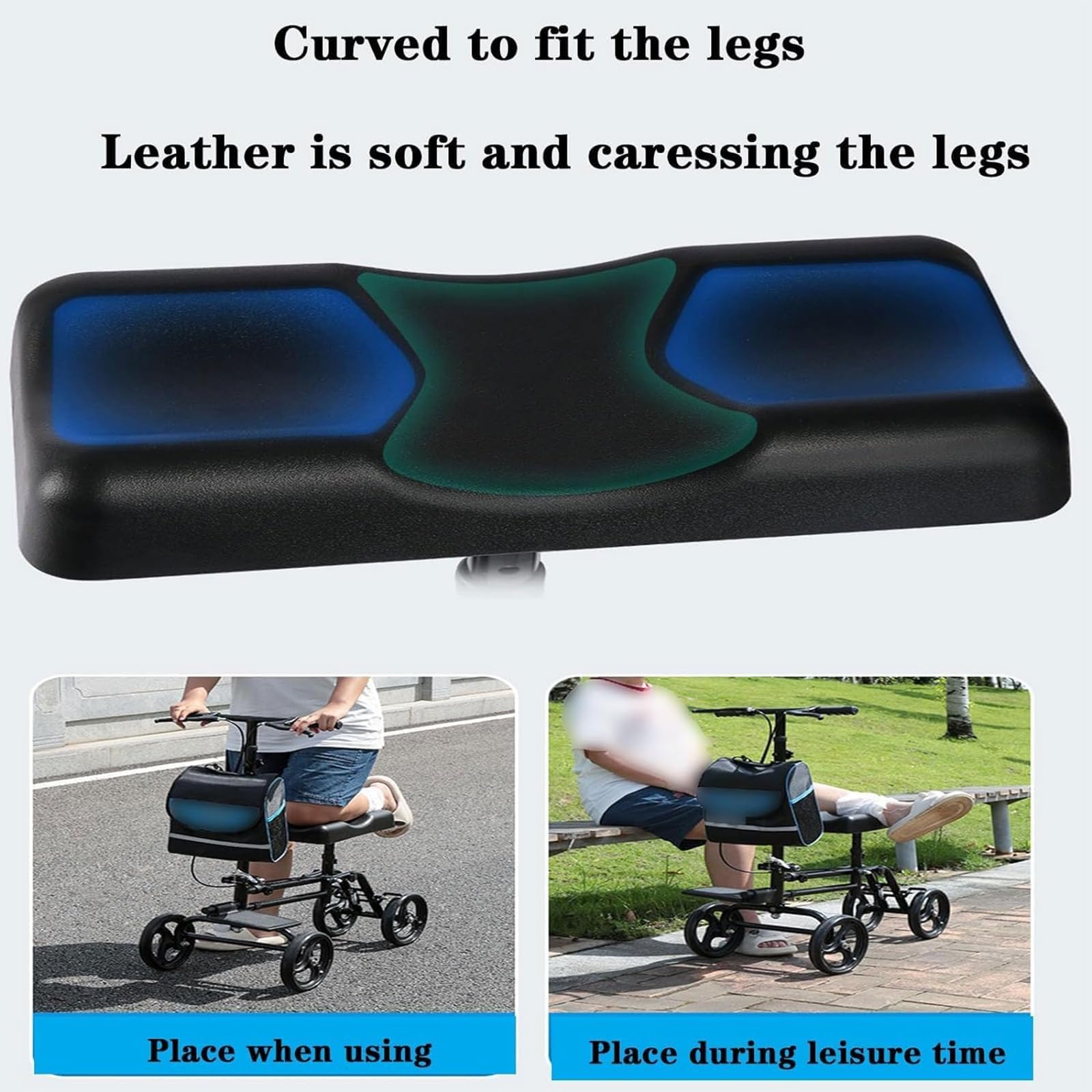 Patinete de rodilla con freno de mano y bolsa de almacenamiento, reposabrazos ajustables y reposapiés para ayuda a la movilidad