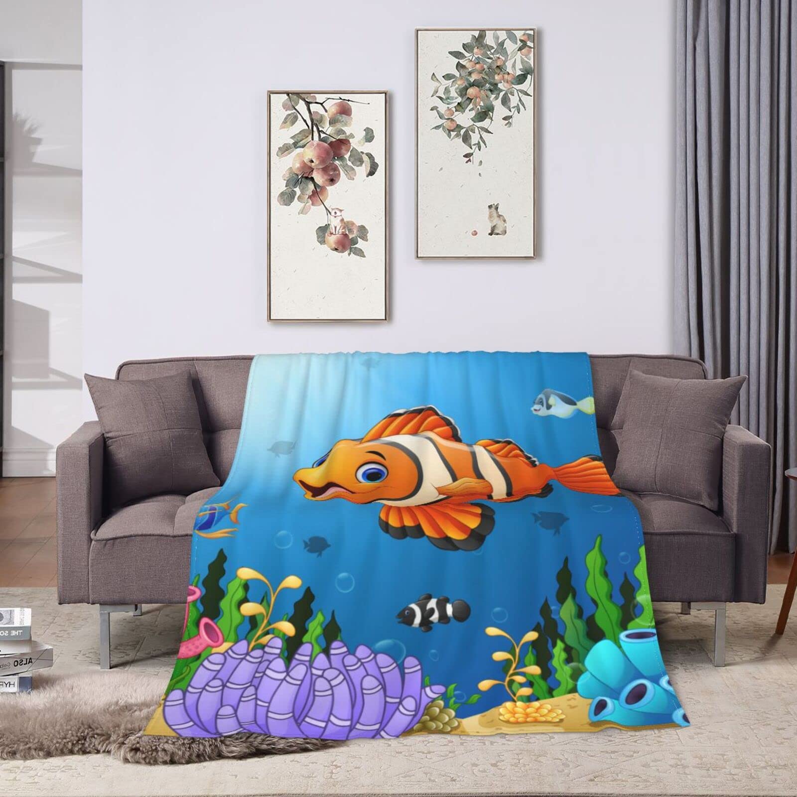 Amazon｜毛布 シングル ブランケット かわいいピエロの魚の漫画