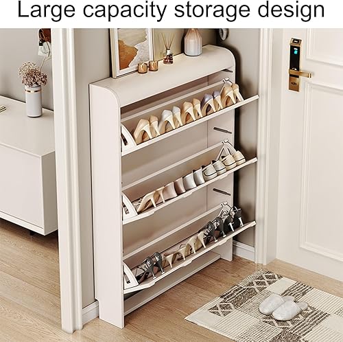 Miniatura 4 de Zapatero para entrada, organizador de almacenamiento de zapatos estrecho blanco, zapatero abatible de madera de 4 niveles para pasillo, sala de