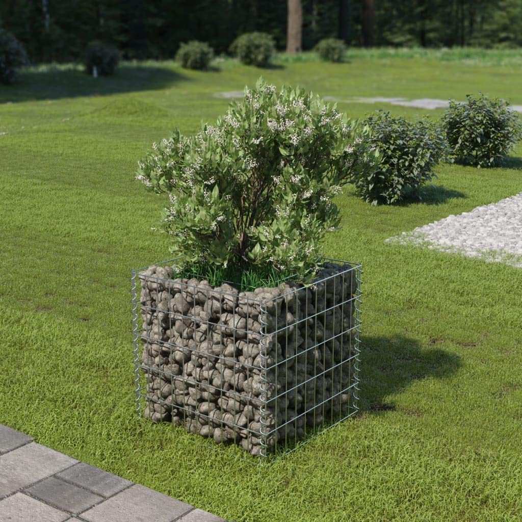Jardinière à gabion en acier galvanisé 50x50x50cm et pot de fleurs extérieur robuste
