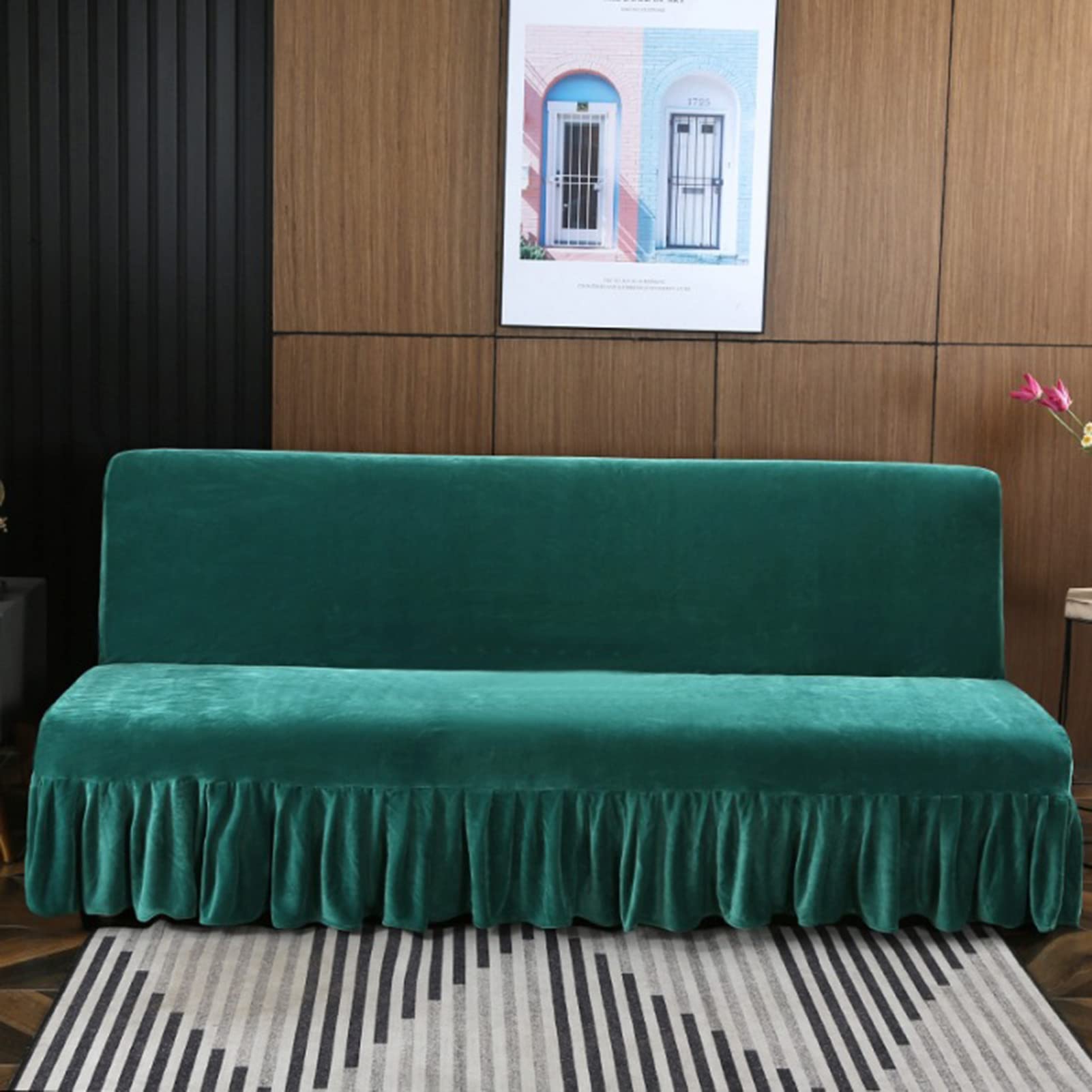 Housse de futon velours extensible pour salon moderne vert