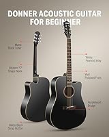 Vista 2 de Donner guitarra acústica negra para principiantes, adultos, adolescentes, kits de iniciación - Juego completo de guitarra acústica