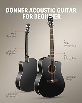 Donner DAG-1CB マットブラック アコースティックギター Amazon.com: Donner Acoustic Guitar for Beginner Adult Full
