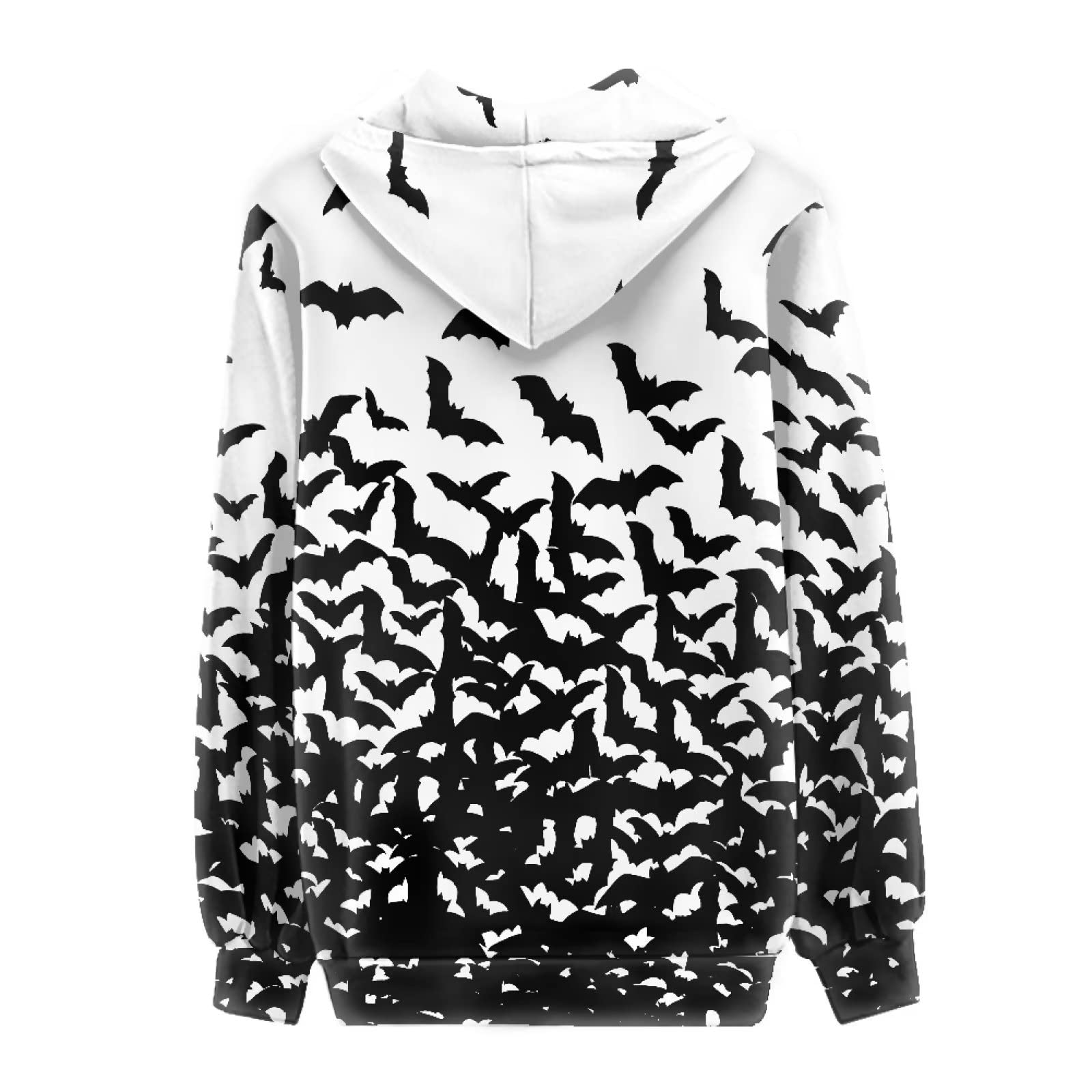 HUIACONG Bluza z kapturem zapinana na zamek błyskawiczny, damska bluza dla nastolatek, rozmiar XS-5XL, sweter z kapturem, Nietoperze białe, XL