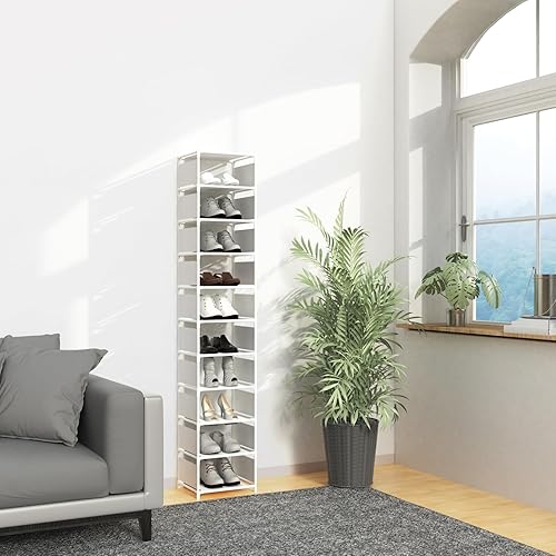 Miniatura 2 de Zapatero estrecho, zapatero vertical de 10 niveles para entrada de armario, torre de zapatos alta blanca delgada para espacios pequeños, organizador