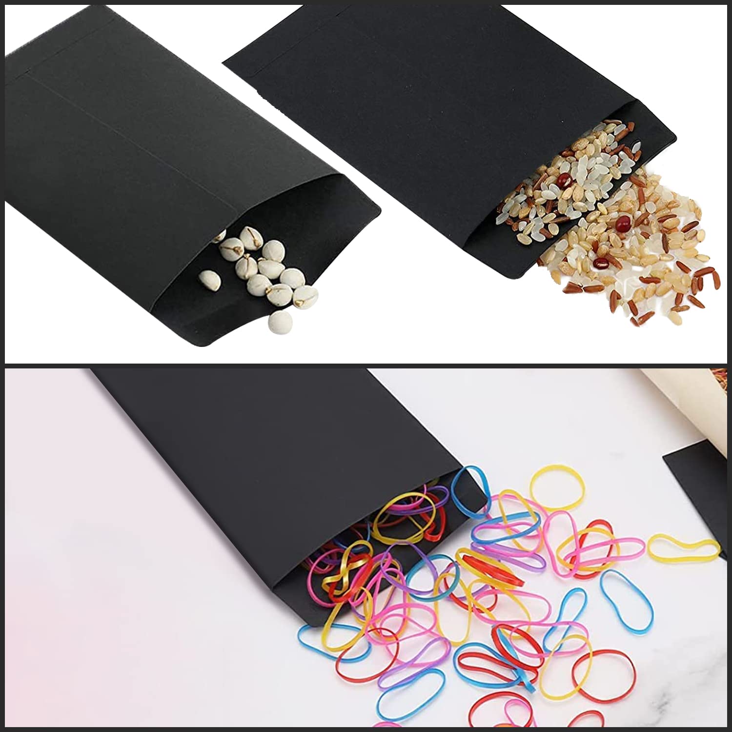 Lot de 100 mini enveloppes en papier kraft noir 10 x 6 cm pour salaires pièces monnaie perles timbres