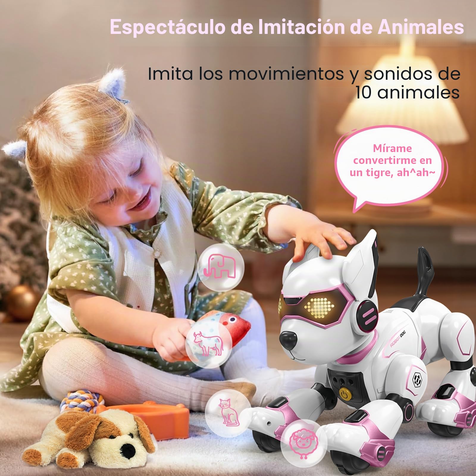 PRANITE Perro Robot para Niños, Perro Robot Programable e Interactivo, Juguete Teledirigido Recargable con Control por Voz y Gestos, Música y Baile, Regalo Ideal para Niños y Niñas