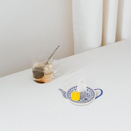 Miniatura 9 de BESTonZON Soporte de cerámica para bolsitas de té 4 piezas en forma de bolsita de té con forma de tetera posavasos para condimentos para aperitivos,