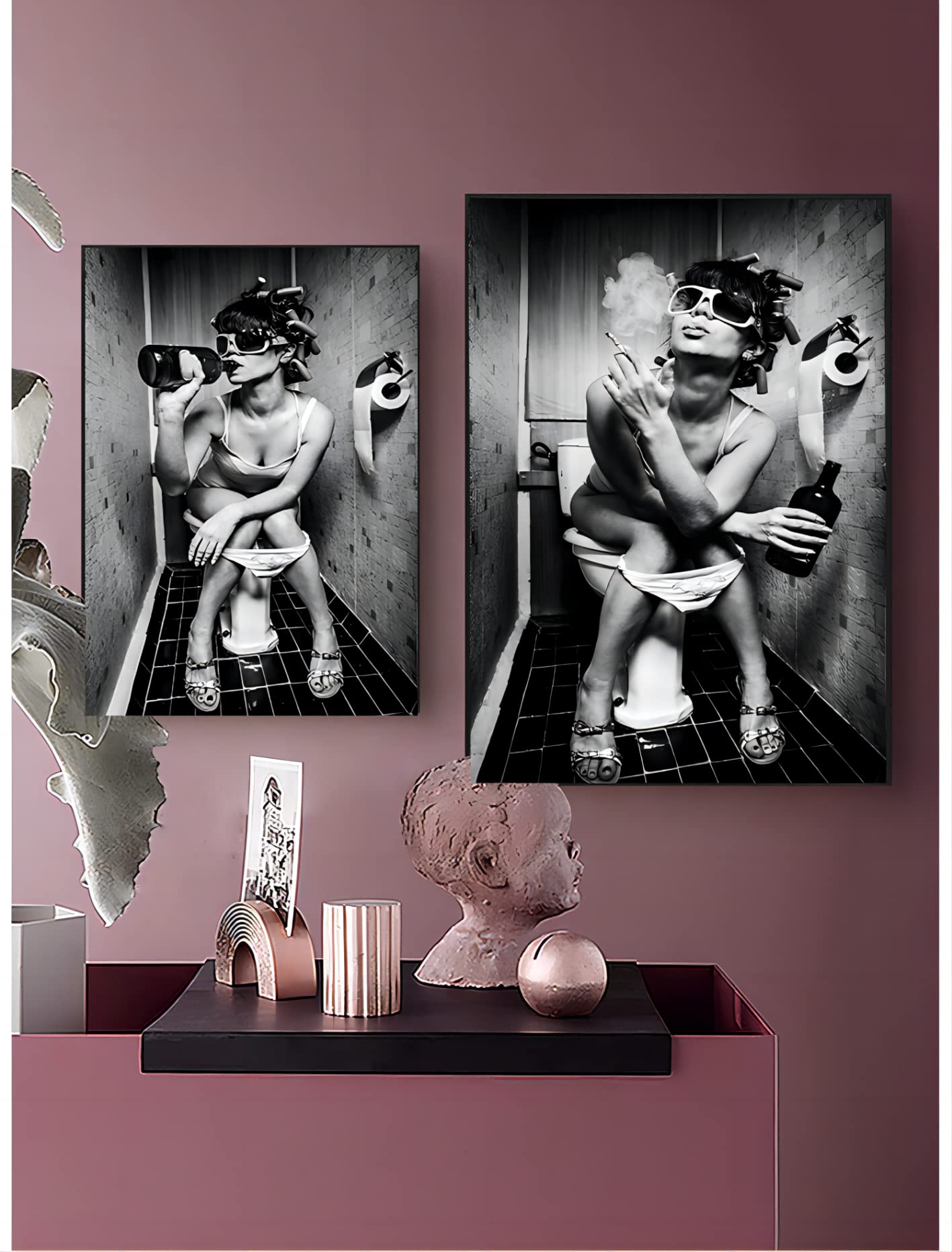 WADBTP Immagini per il bagno, Immagini in bianco e nero, Moderne immagini decorative divertenti per soggiorno, bagno, camera da letto - Senza cornice (2 pezzi-HB2, 2 pezzi-70x100cm)