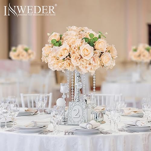 Miniatura 2 de Esferas de flores para centros de mesa, ramo de arreglo  6 bolas grandes de rosas falsas, flores de boda champán para mesas de centros de mesa, bola