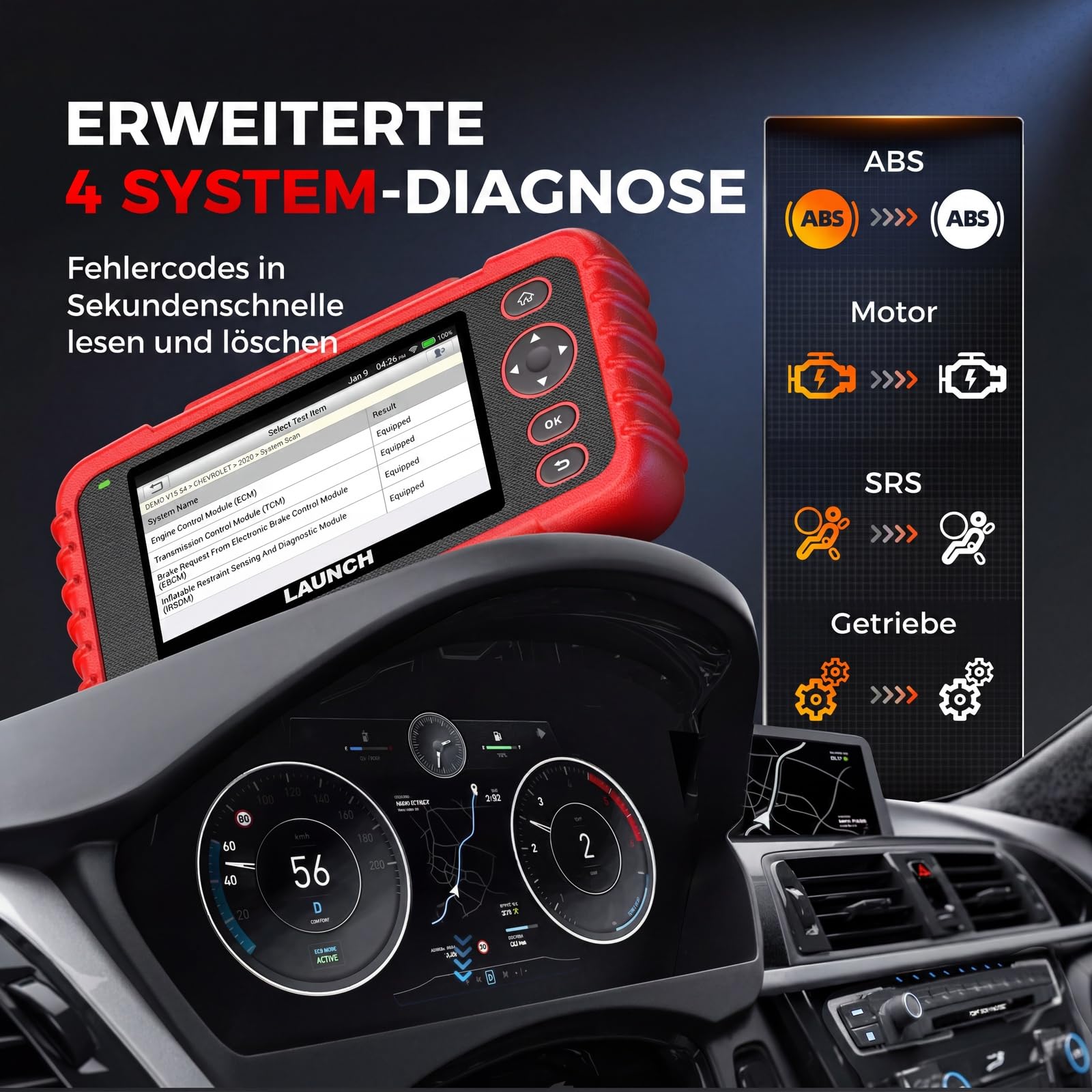 LAUNCH CRP123X V3.0 64G Diagnosegerät Profi OBD2 Scanner für alle Autos & Marken - 4-System-Diagnose mit Reset: EPB DPF Öl-Service, SAS/BMS Batterietest VIN-Auslesen INKL LEBENSLANGEN
