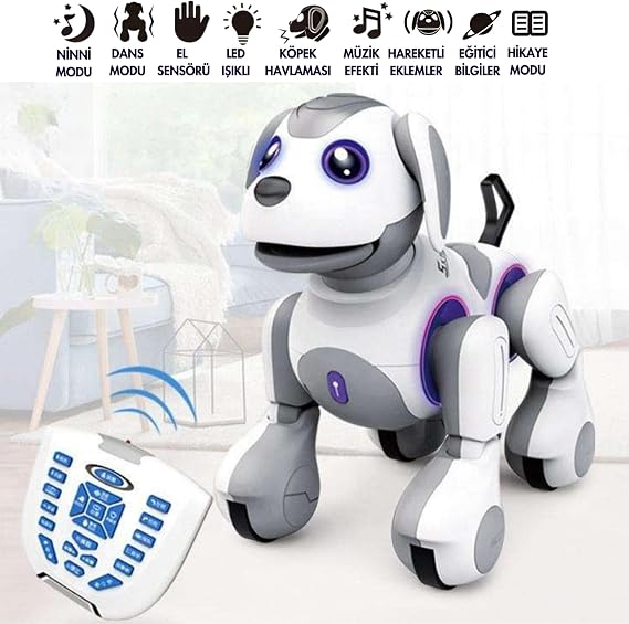 22 Fonksiyonlu Şarjlı Uzaktan Kumandalı Ve El Sensörlü 28 Cm Akıllı Robot Köpek Sesli Işıklı Programlama Dans Havlama Ve Elle Kontrol Smart Dog