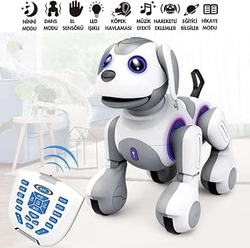 22 Fonksiyonlu Şarjlı Uzaktan Kumandalı Ve El Sensörlü 28 Cm Akıllı Robot Köpek Sesli Işıklı Programlama Dans Havlama Ve Elle Kontrol Smart Dog