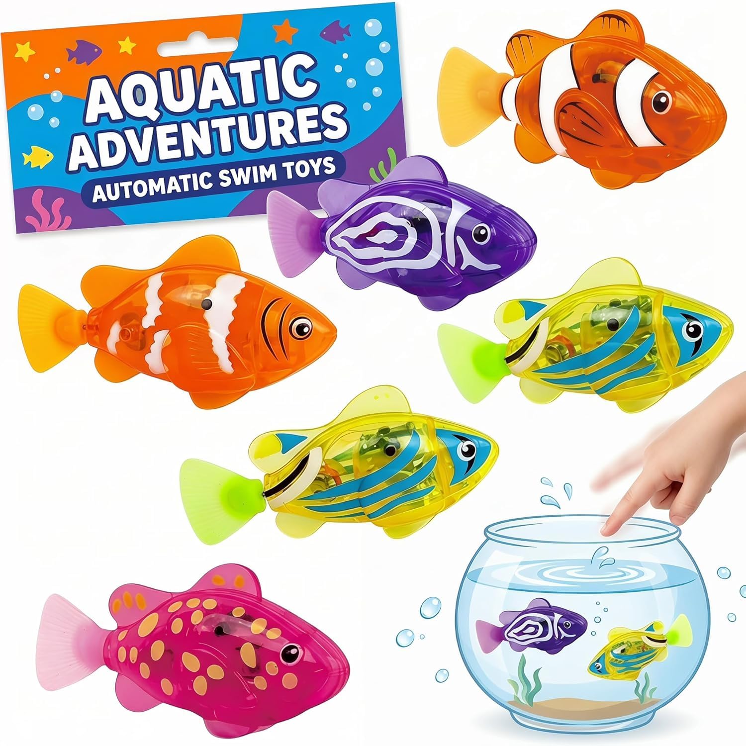 Pack of 6 Light Up Swimming Fish Bath Toys Sensor Activated Glowing Fish Toy, Interactive Water Play Toy for Kids, Perfect for Bathtub Pool Garden Summer Outdoor Play