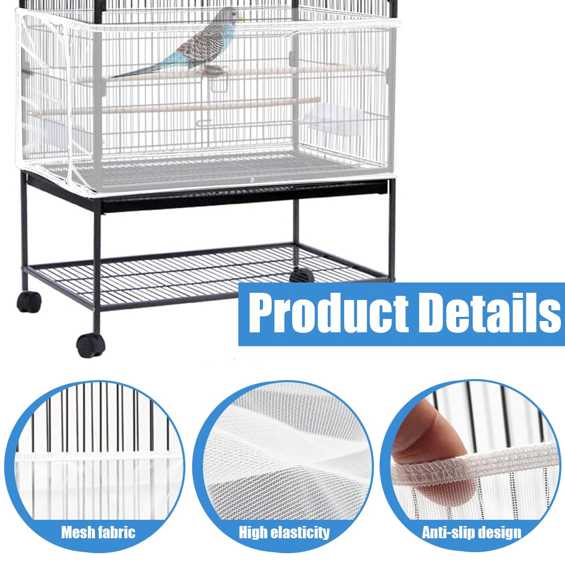 2 Pezzi Universale Copri Gabbia per Uccelli, Bird Cage Seed Catcher per Uccelli Pappagalli, Regolabile 170-200cm, Bianco
