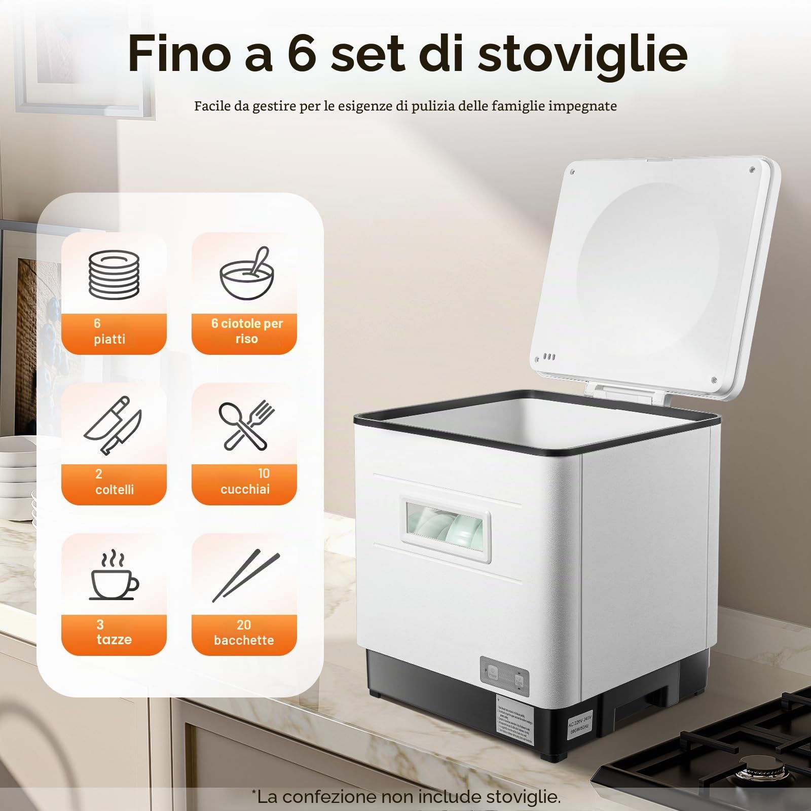 Lavastoviglie Da Banco Portatile Con Tubo Di Irrigazione 6 Piatti Per La Pulizia Di Appartamenti Di Piccole Dimensioni (Bianco)