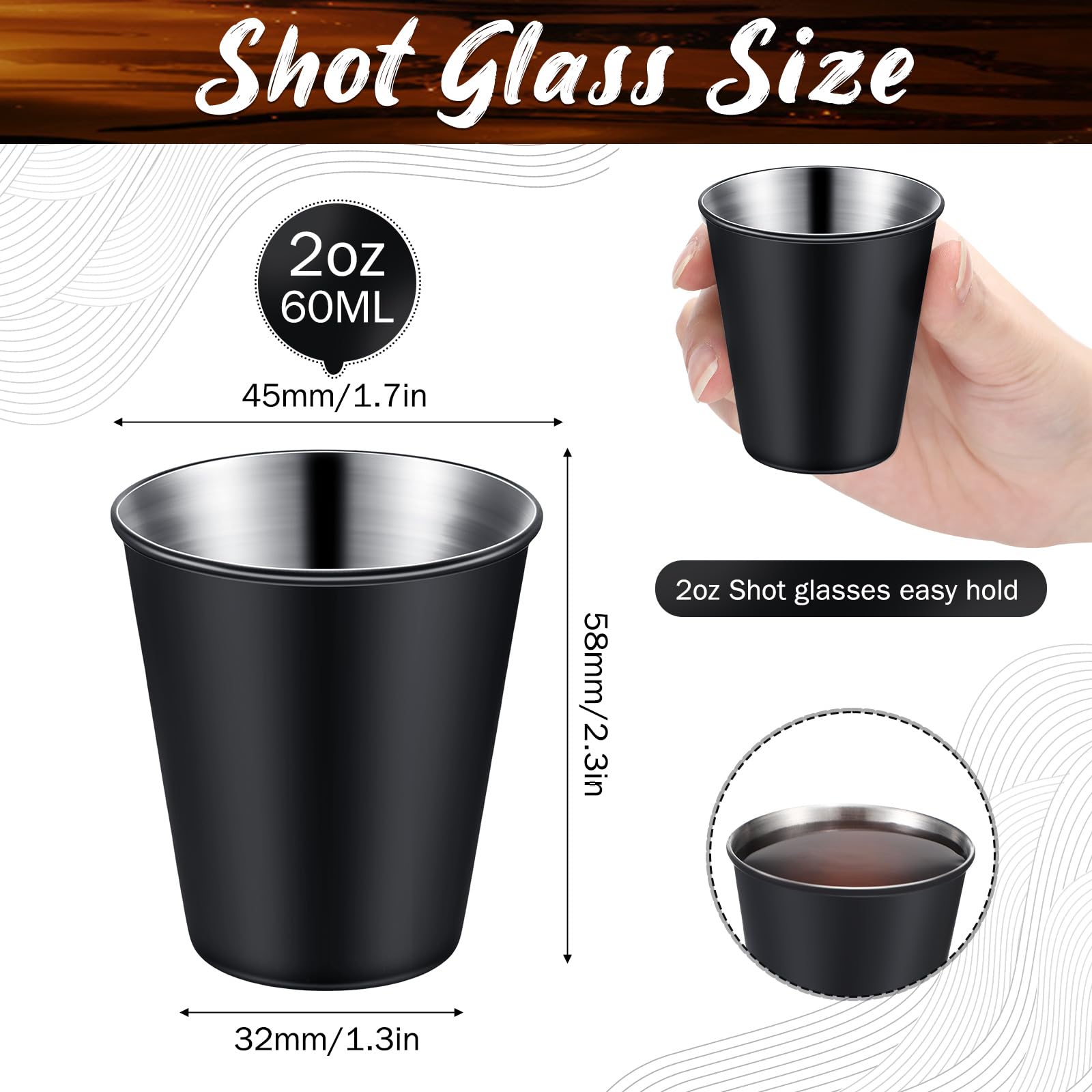 100 vasos de chupito de acero inoxidable de 2 onzas, vasos de chupito pequeños irrompibles para espresso, whisky, bar, hogar, restaurante, camping, bar, regalo (negro)