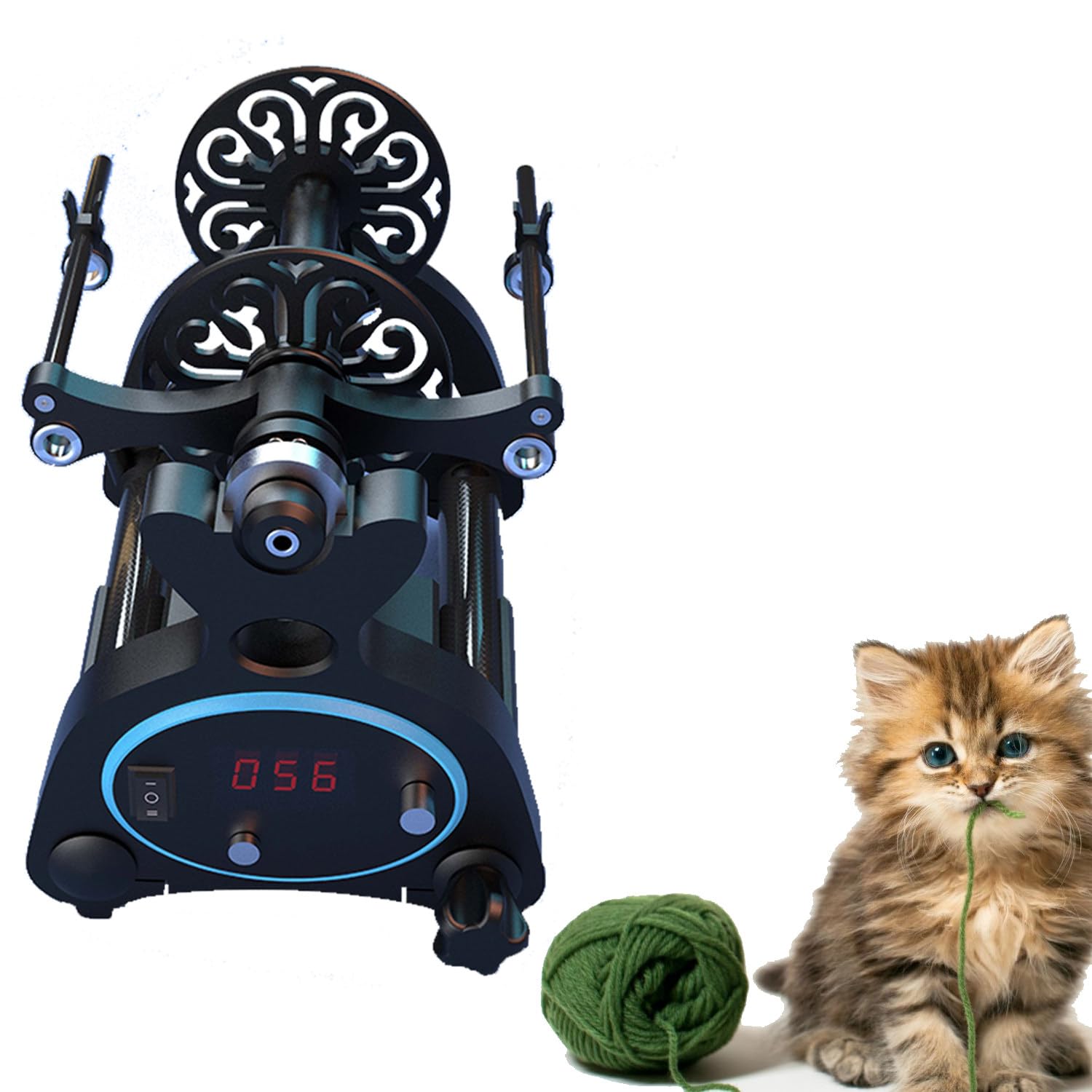 Rotella di filatura regolabile, velocità massima 1800 giri/min, con funzione display digitale e scatola di controllo rimovibile, capacità 226,8 g, per tessitura del filo, blu
