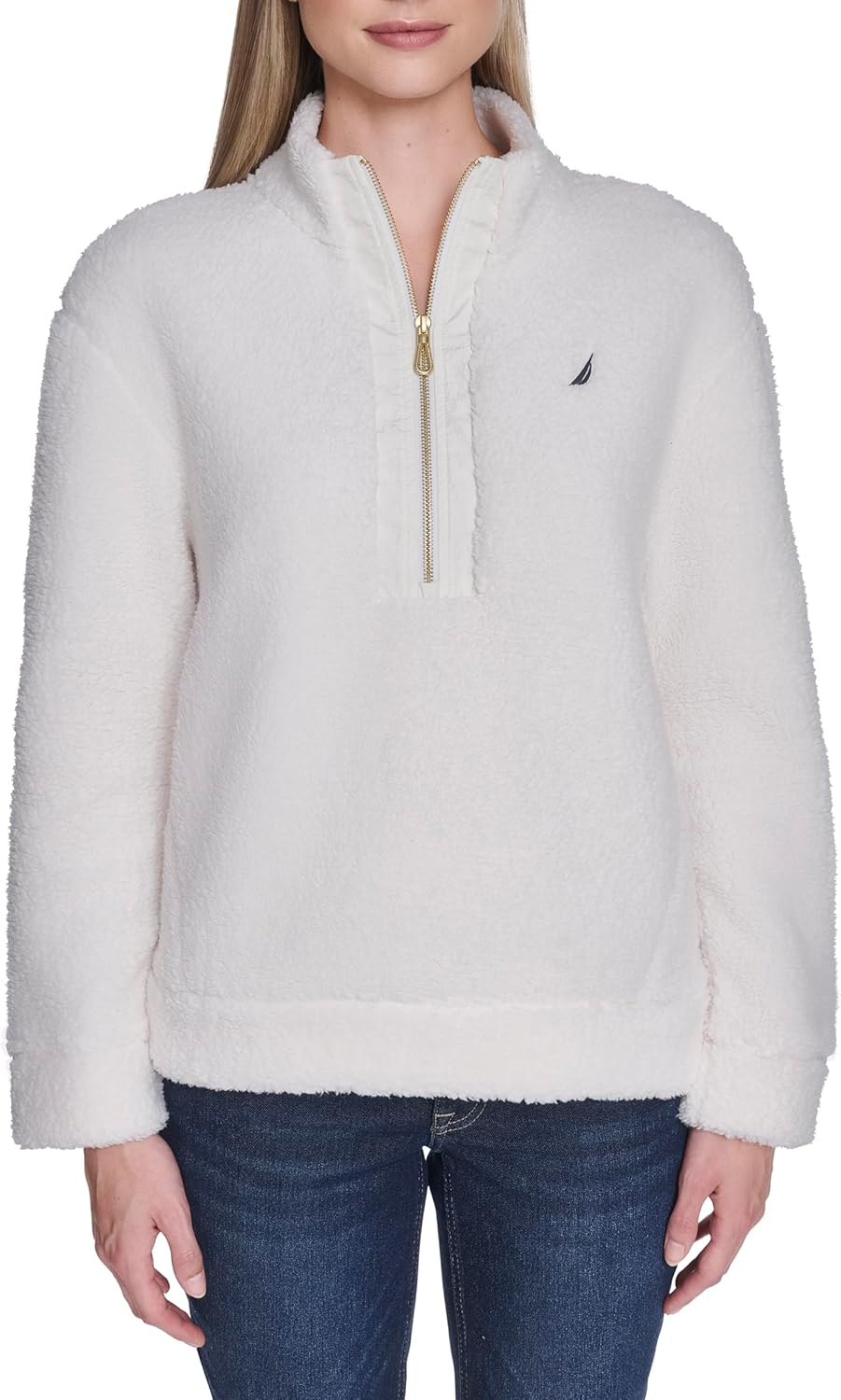Nautica Womens Mockneck Fleece Sweater Pullover