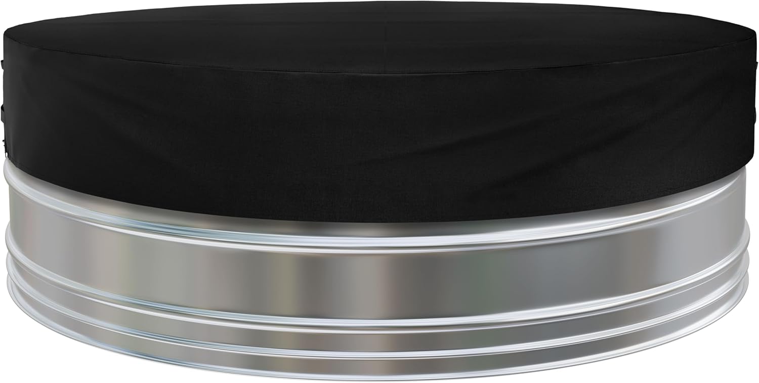 iBirdie Outdoor Waterproof 9 Feet Stock Tank Pool Cover, 108 inch Round Hot Tub Covers for Water Ice Bath Cold Plunge Pools, 600D Heavy Duty Weatherproof