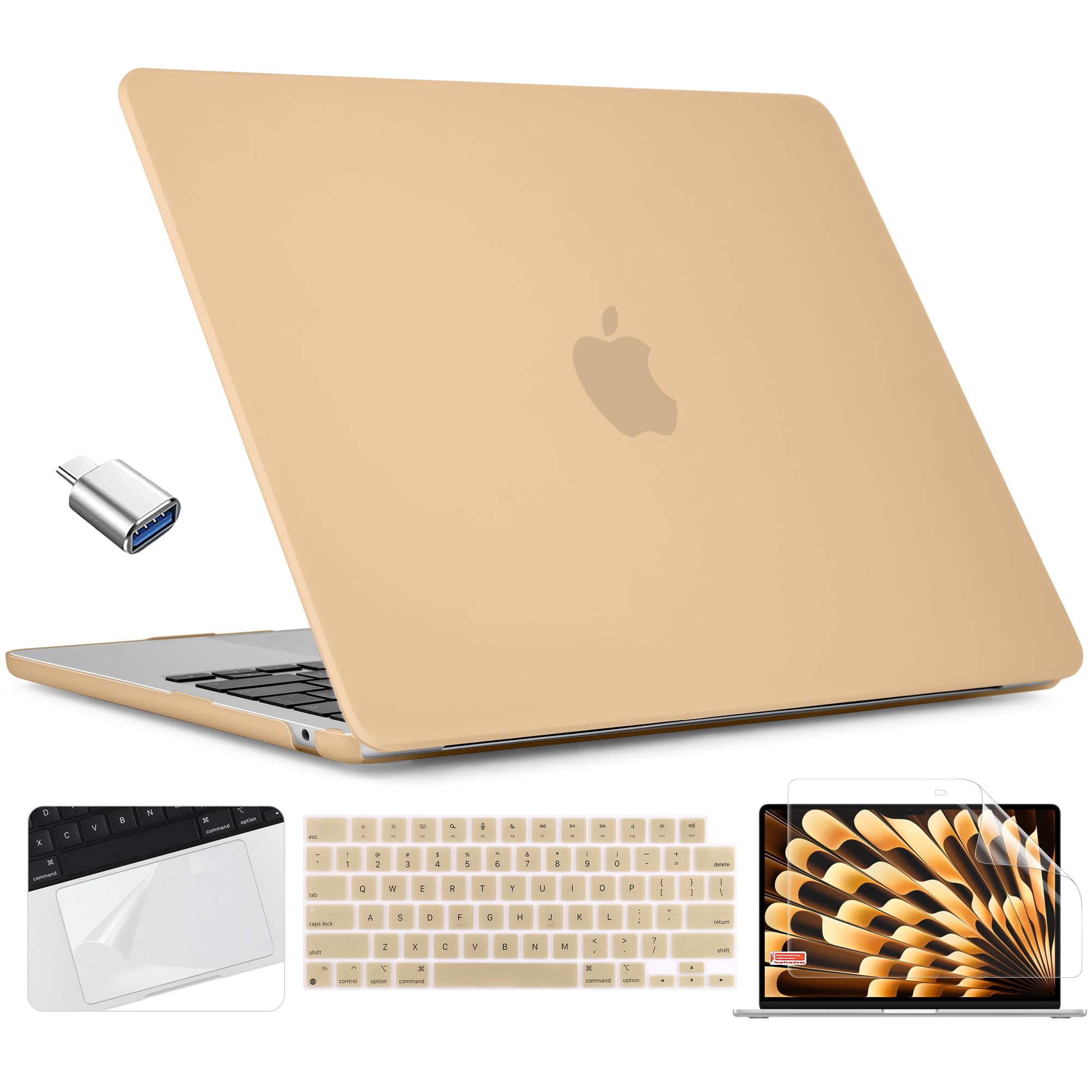 TWOLSKOO Compatible with M4 MacBook Air 15 inch Case 2025-2023 Release M4 A3241 M3 A3114 M2 A2941, Plastic Hard Shell&Screen Protector&Keyboard Cover&Trackpad Film&Type C Adapter, Matte Peach Fuzz